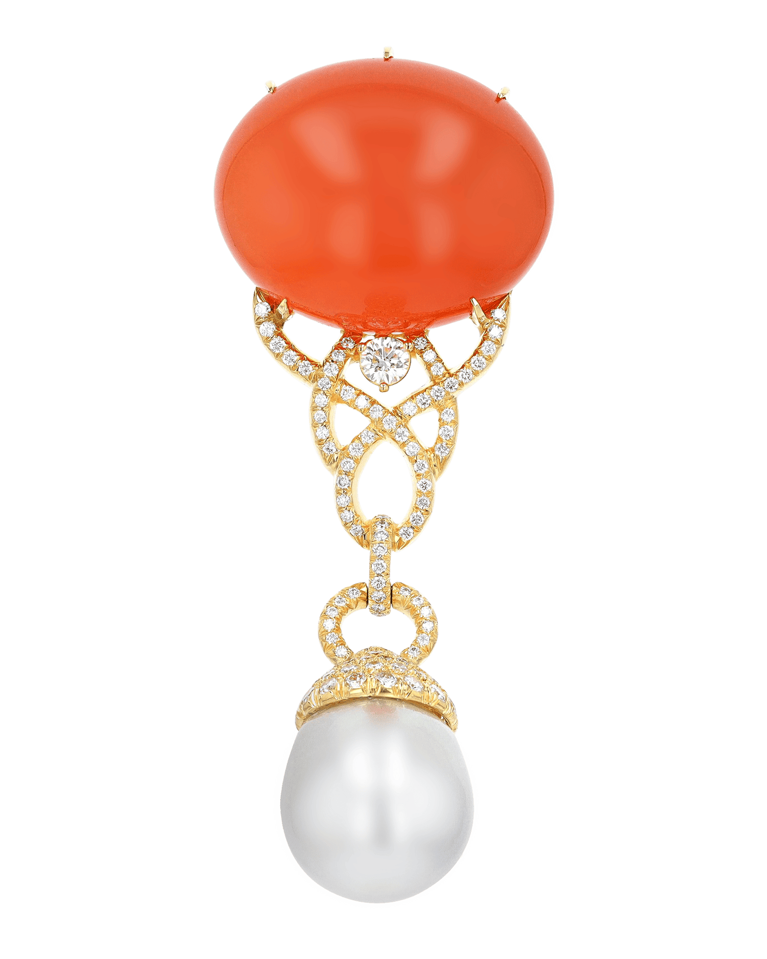 Henry Dunay Orange Moonstone and Diamond Brooch