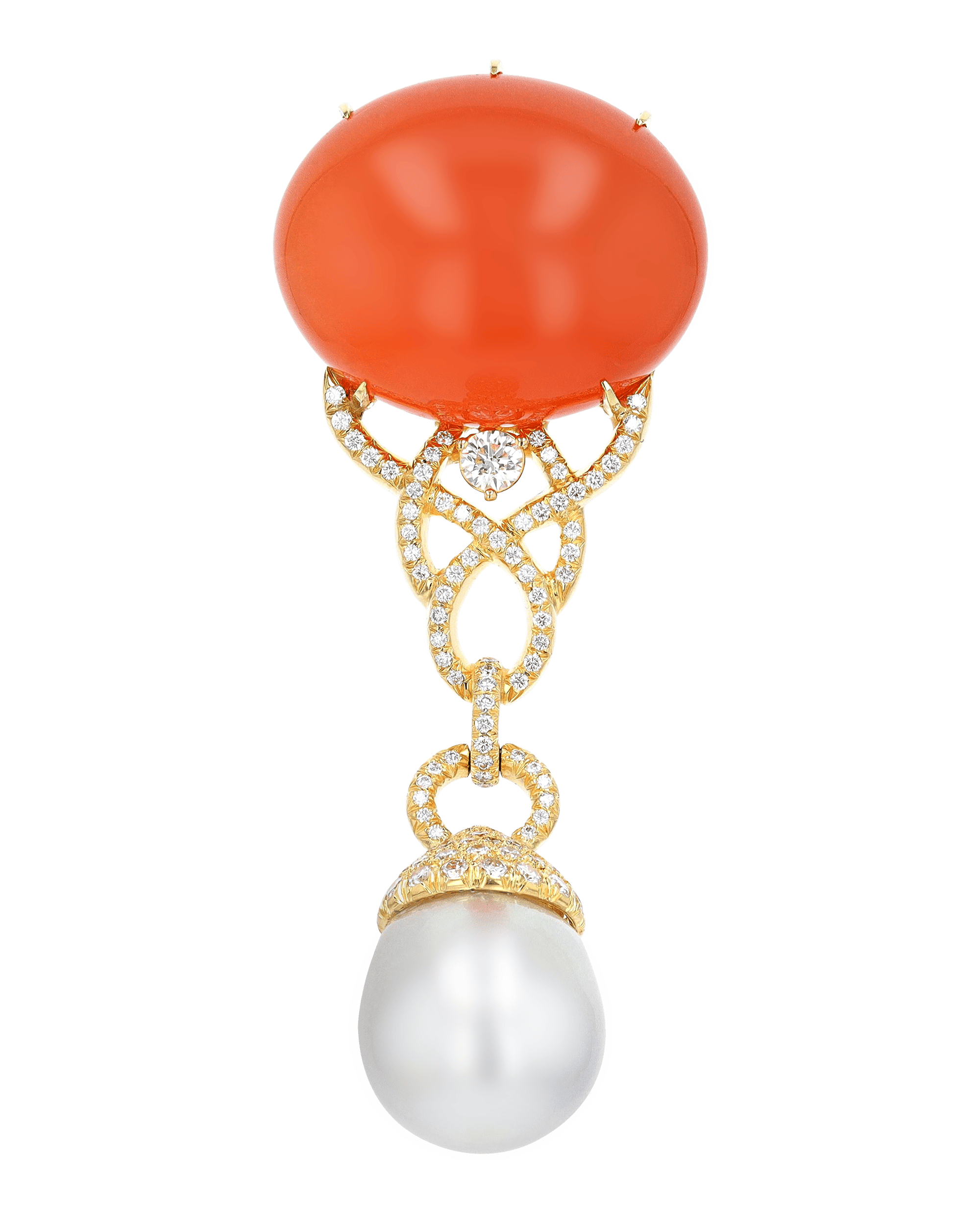 Henry Dunay Orange Moonstone and Diamond Brooch