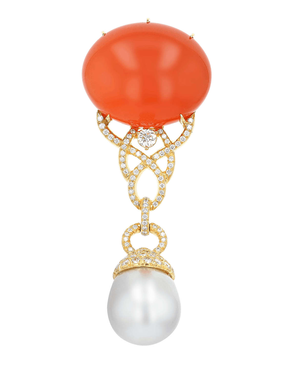 Henry Dunay Orange Moonstone and Diamond Brooch