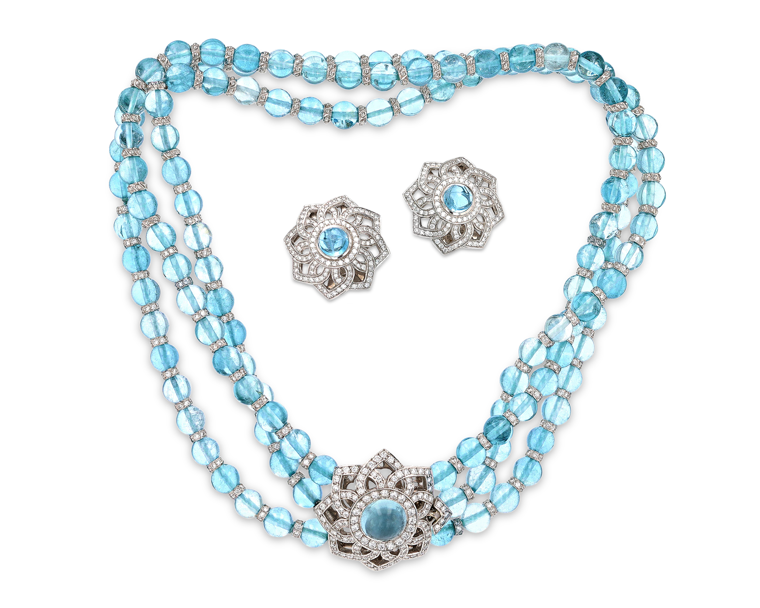 Aquamarine and Diamond Necklace and Earring Suite