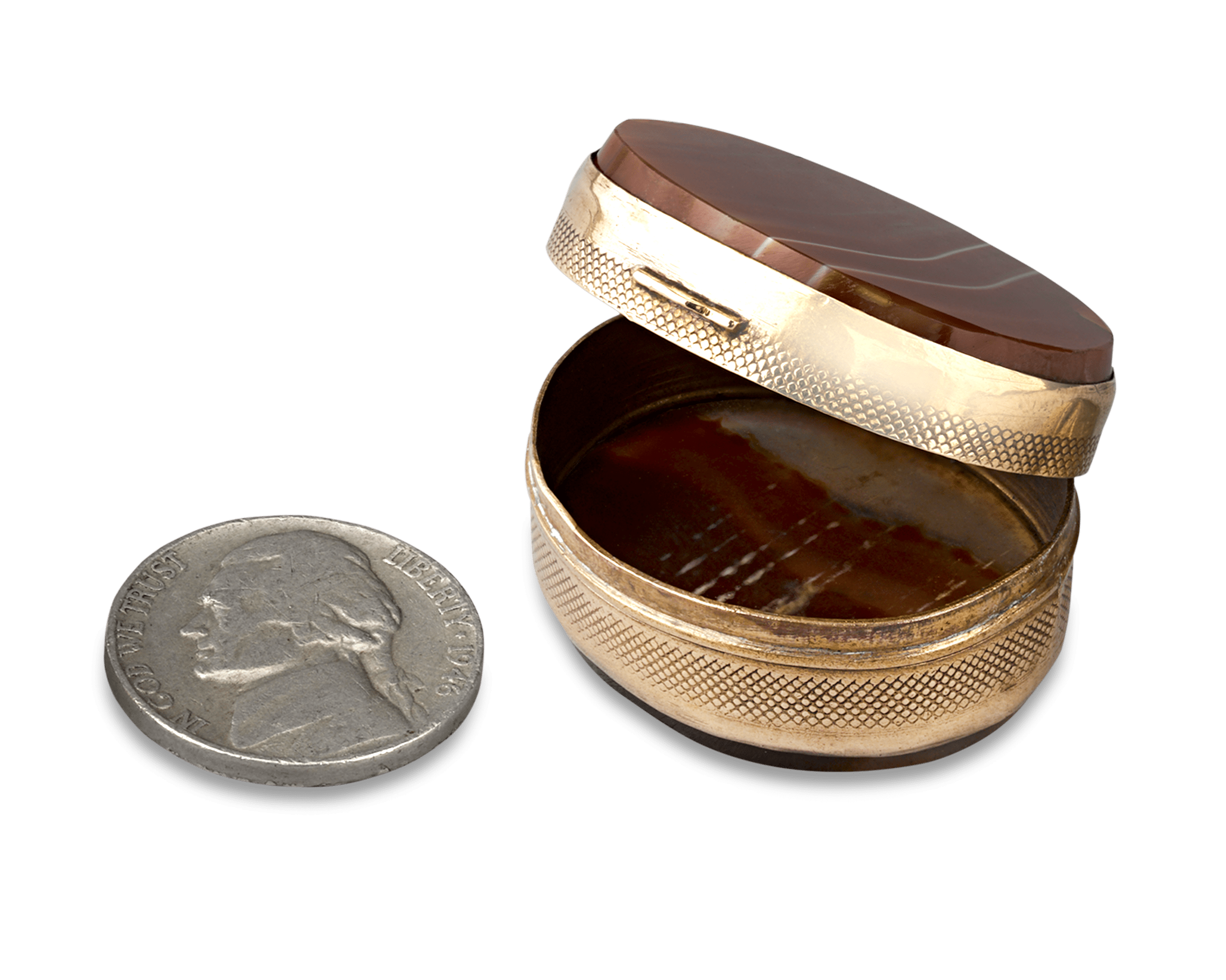 Brown Agate and Gold Snuff Box