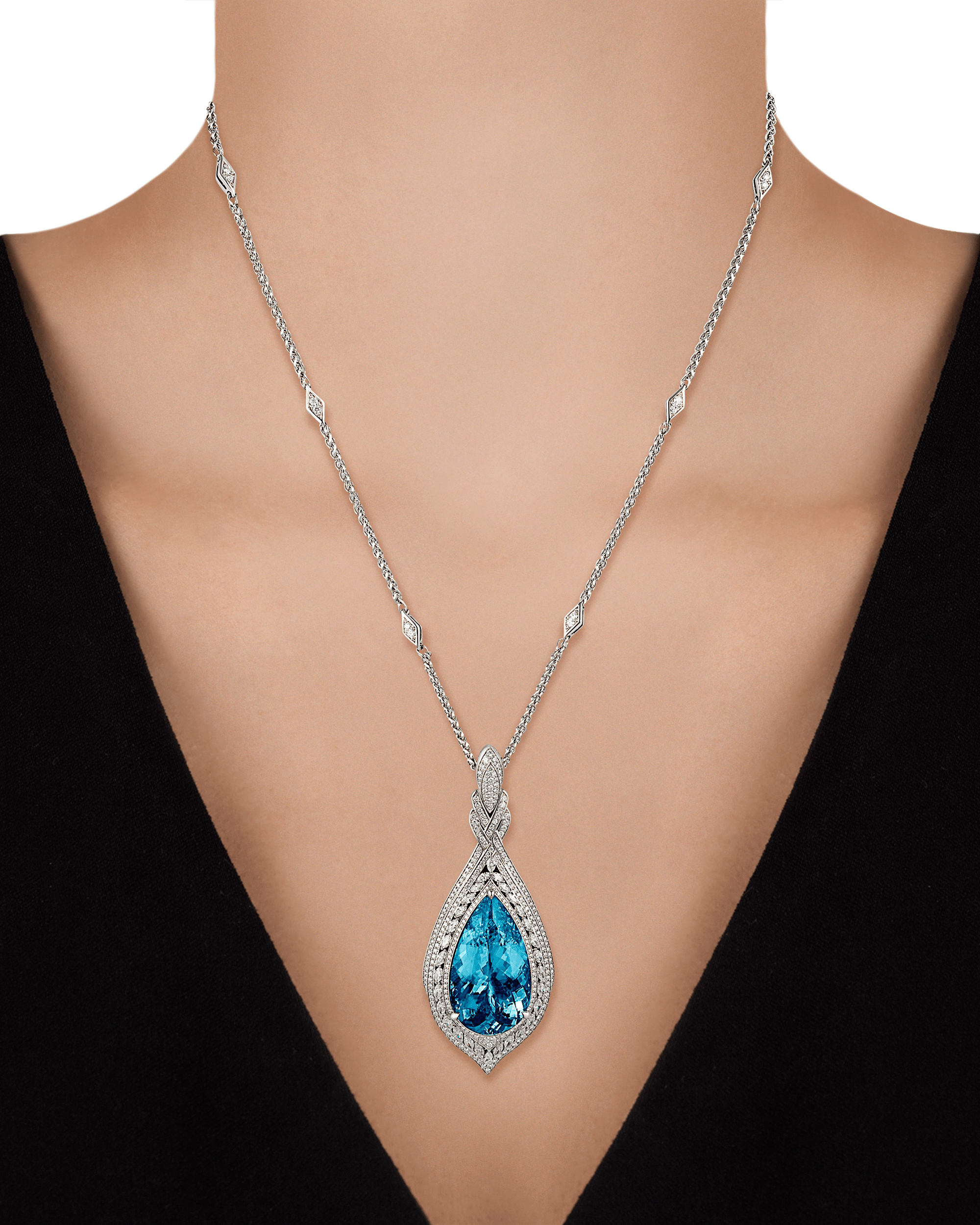 Aquamarine Pendant Necklace, 55.03 Carats