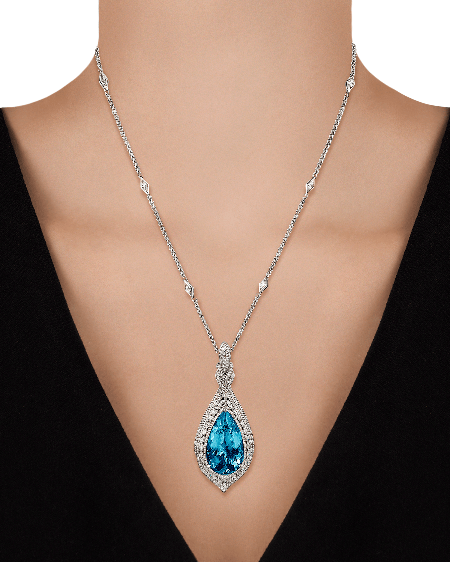 Aquamarine Pendant Necklace, 55.03 Carats