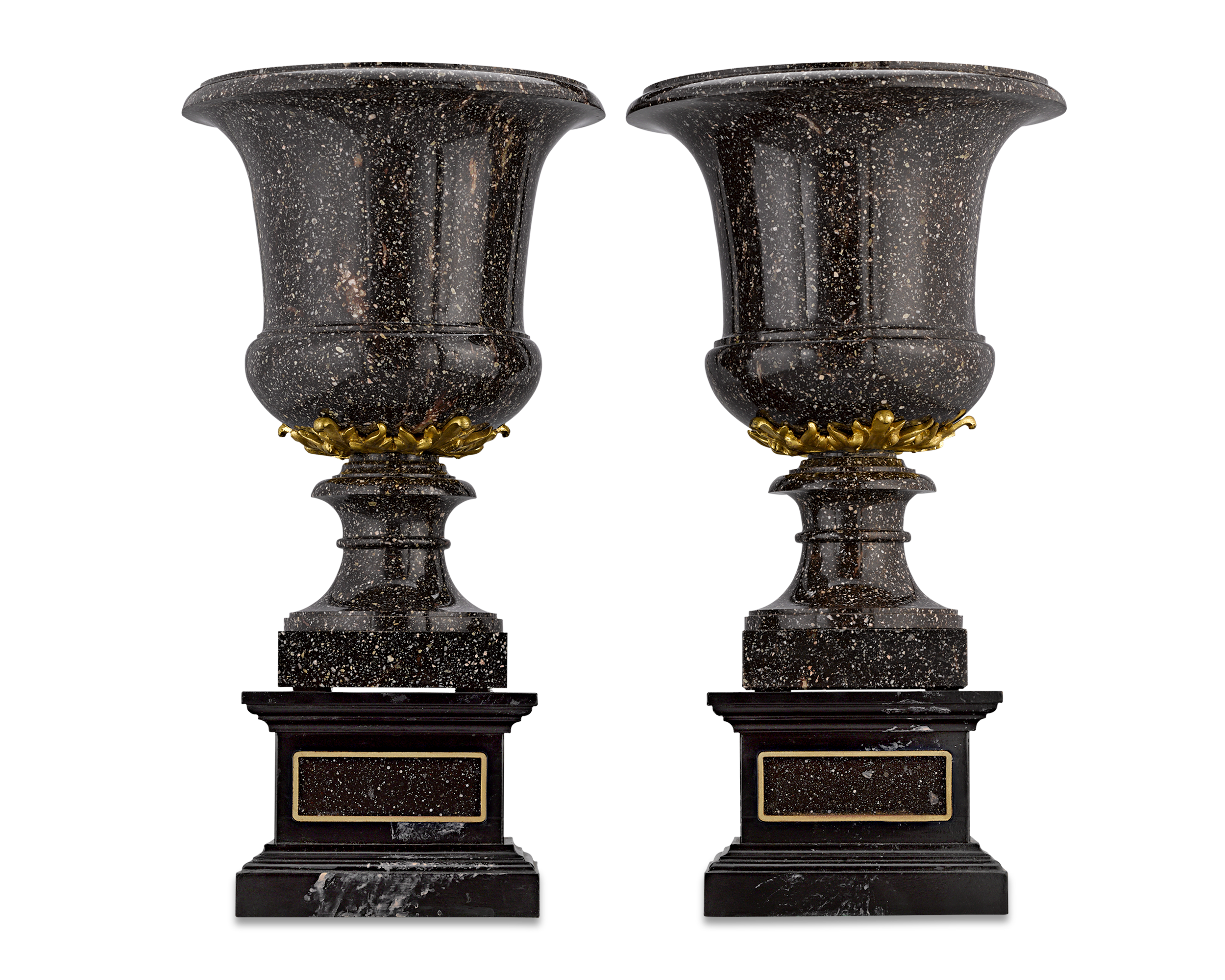 Porphyry and Gilt Bronze Campana Vases