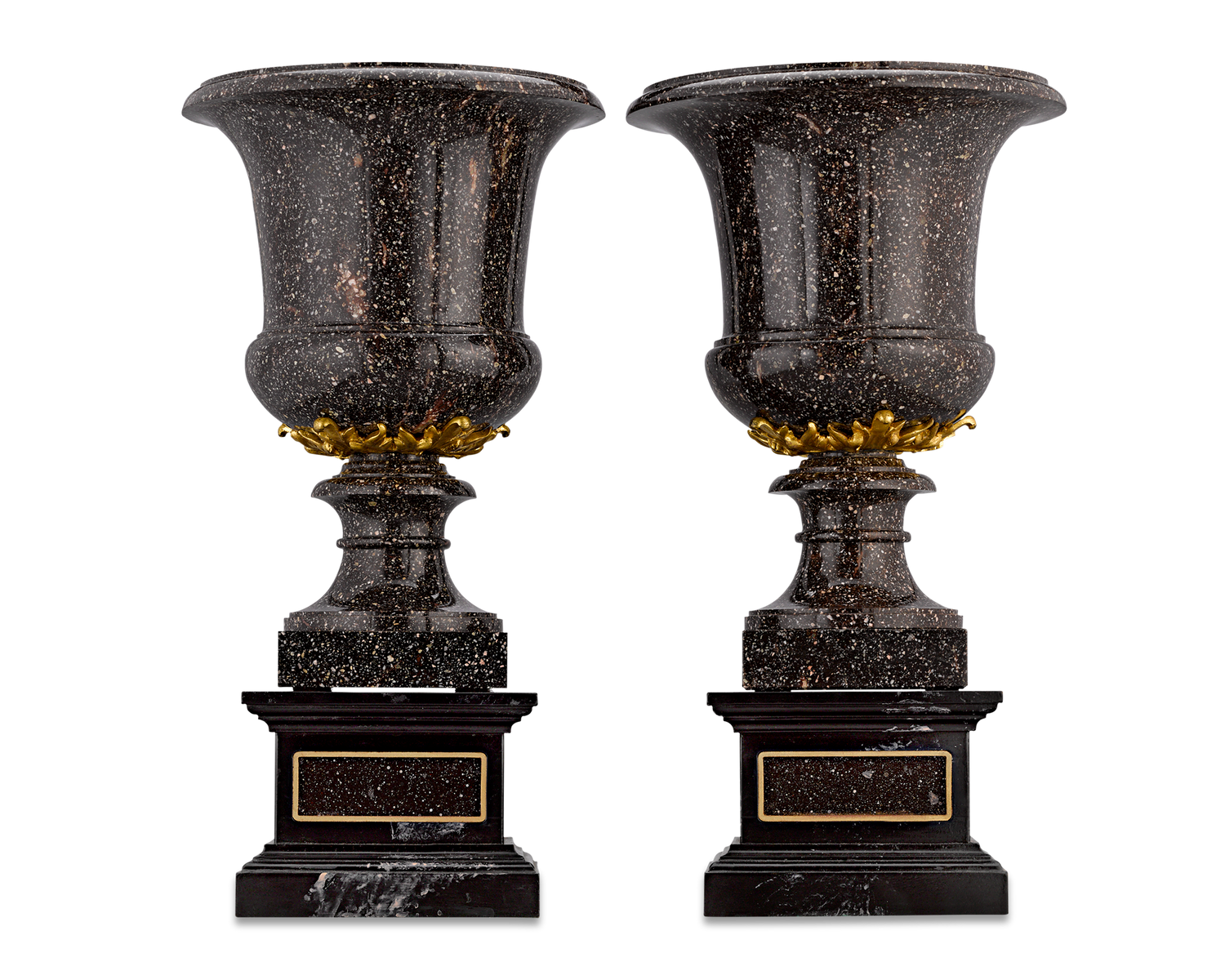 Porphyry and Gilt Bronze Campana Vases