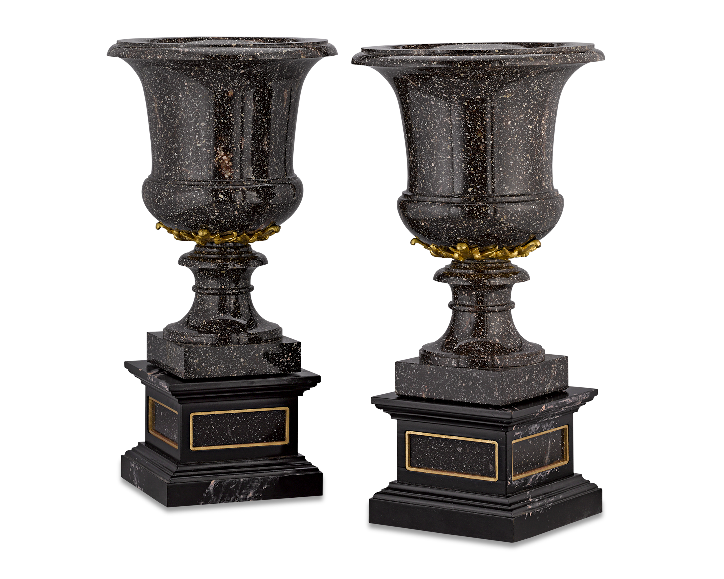 Porphyry and Gilt Bronze Campana Vases