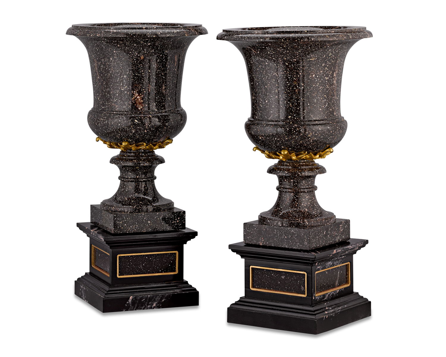 Porphyry and Gilt Bronze Campana Vases