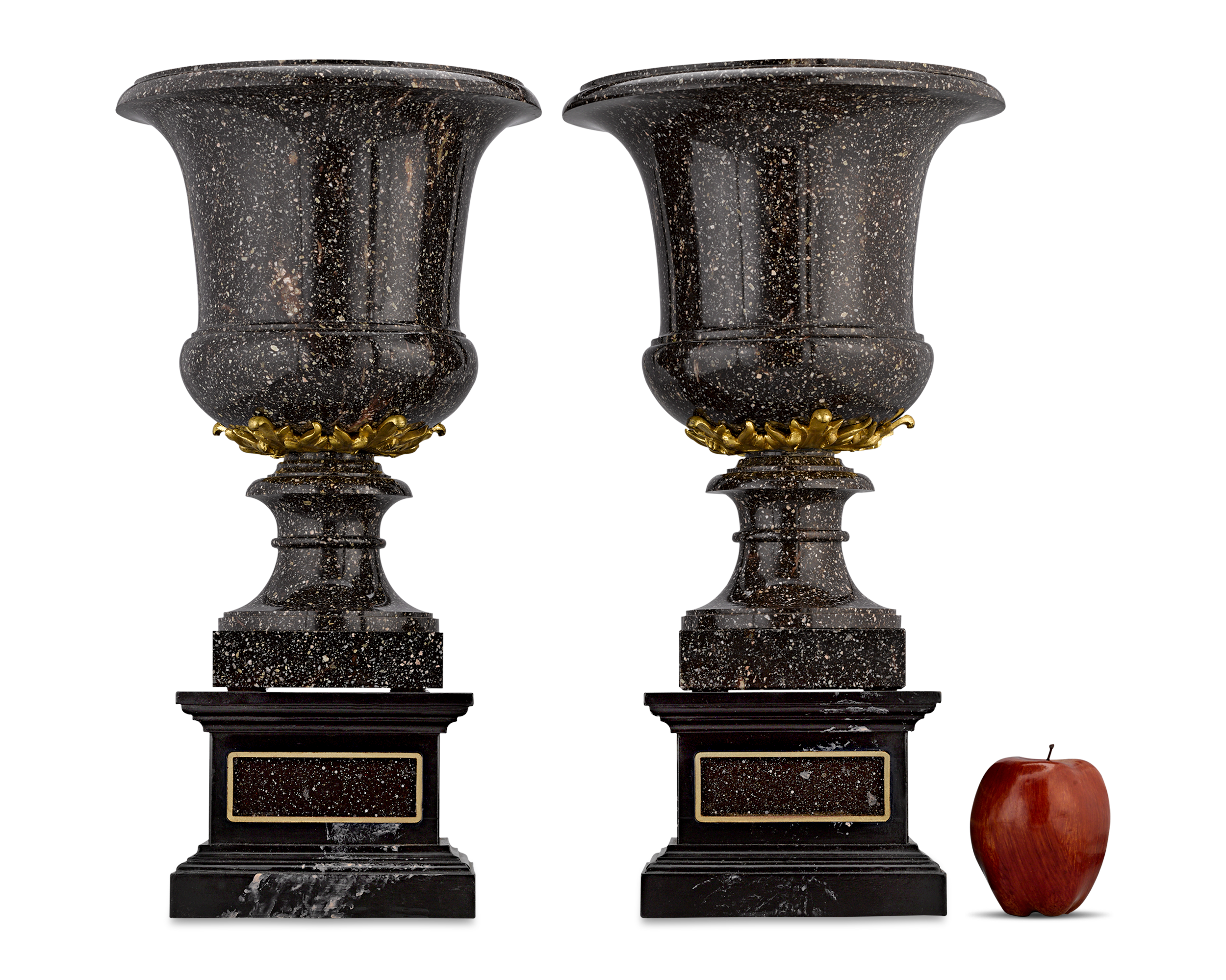 Porphyry and Gilt Bronze Campana Vases