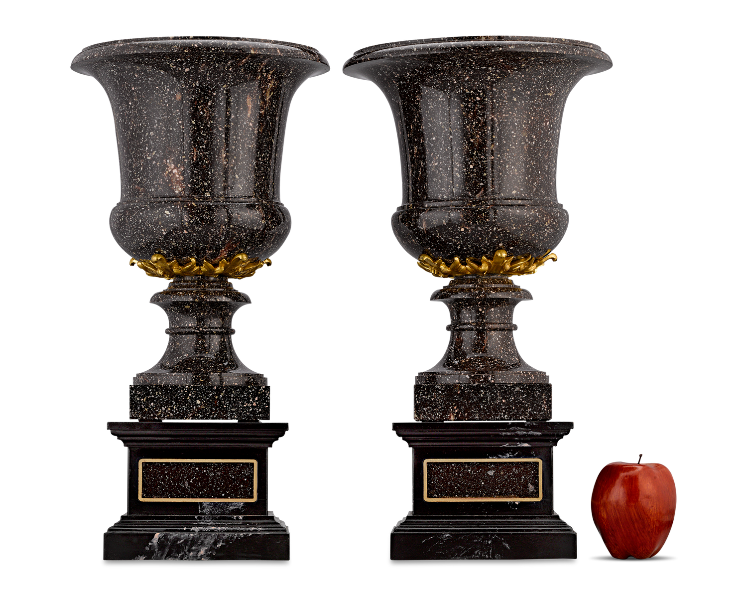 Porphyry and Gilt Bronze Campana Vases