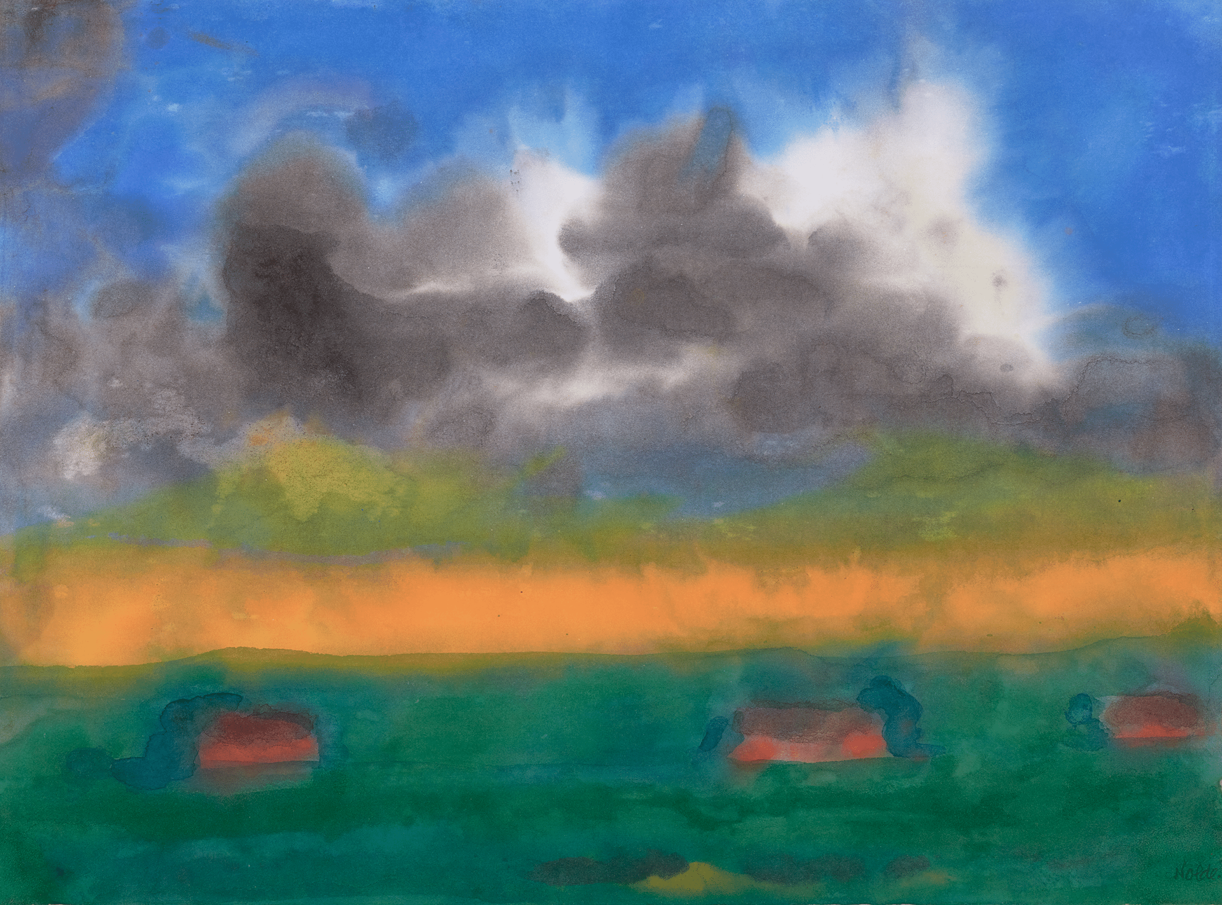 Marschlandschaft (mit drei Häusern) by Emil Nolde