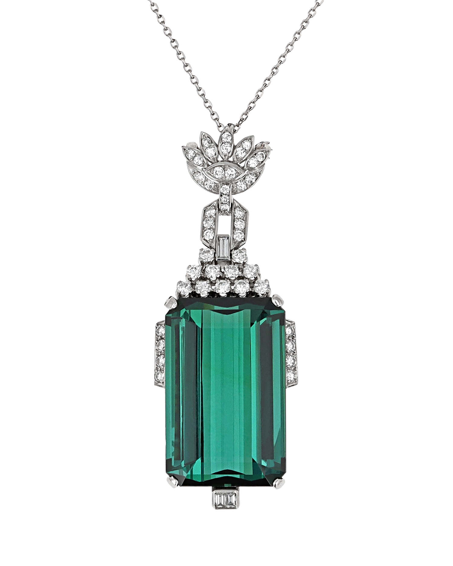 Art Deco Green Tourmaline Pendant, 80.71 Carats