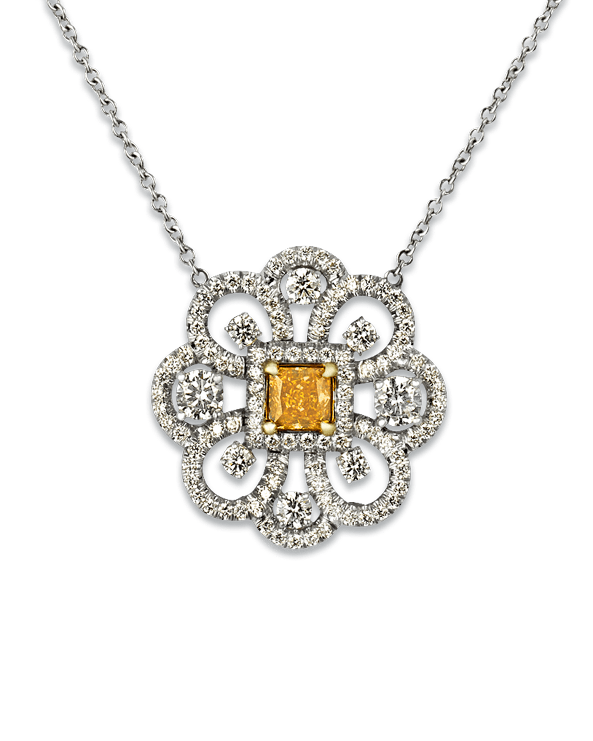 Fancy Vivid Yellowish Orange Diamond Pendant, 0.43 Carat