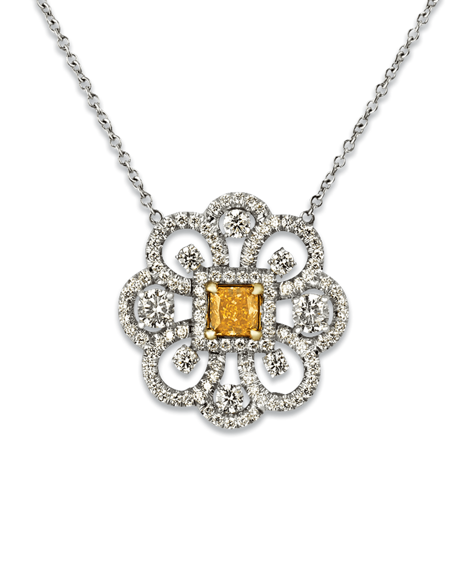 Fancy Vivid Yellowish Orange Diamond Pendant, 0.43 Carat