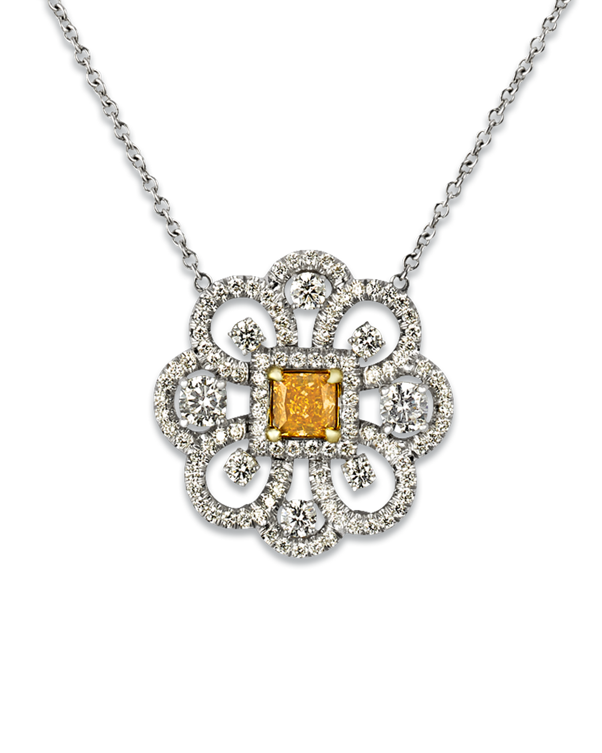 Fancy Vivid Yellowish Orange Diamond Pendant, 0.43 Carat