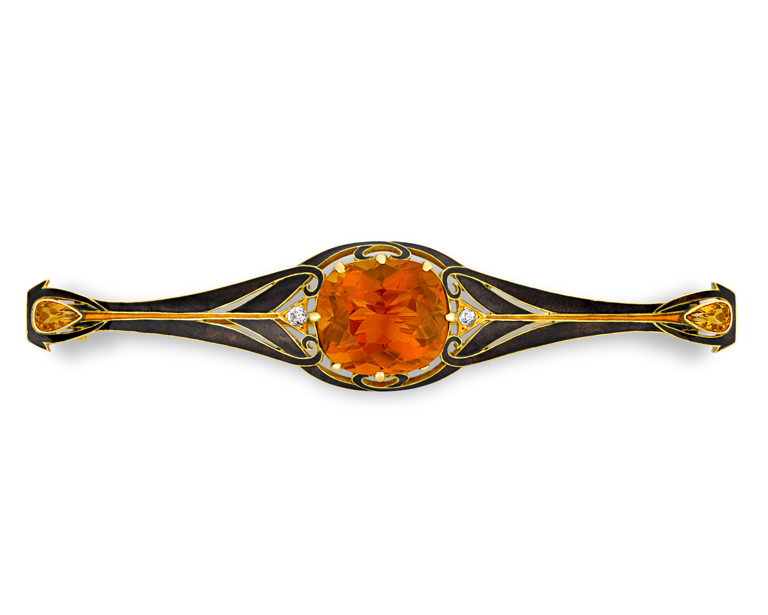 Lalique Citrine and Enamel Brooch