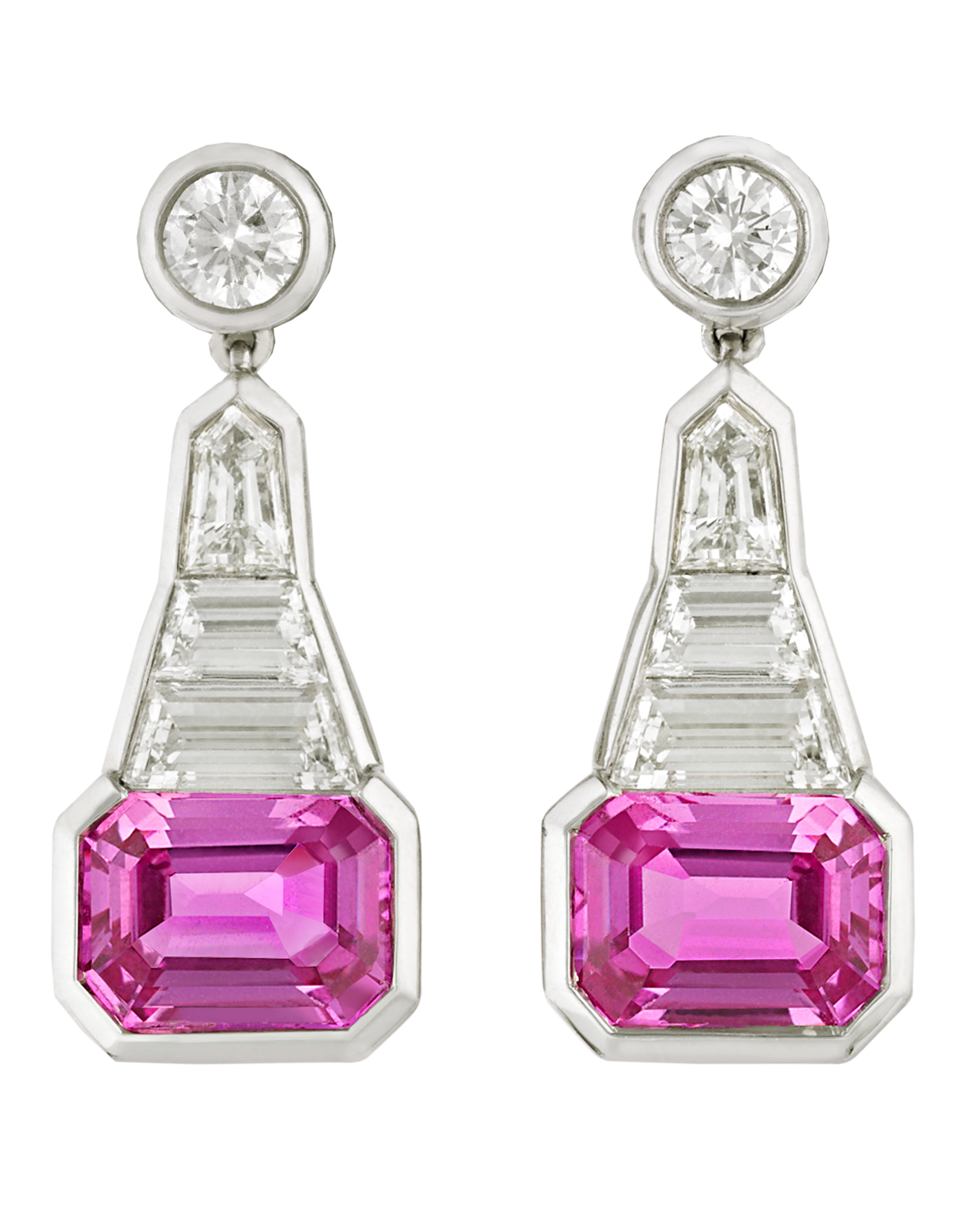 Pink Sapphire Dangle Earrings, 3.60 Carats