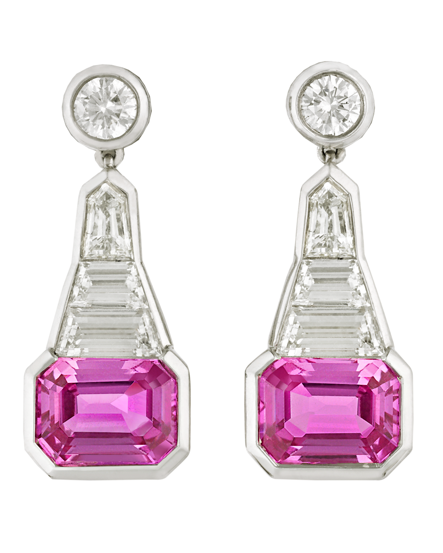 Pink Sapphire Dangle Earrings, 3.60 Carats