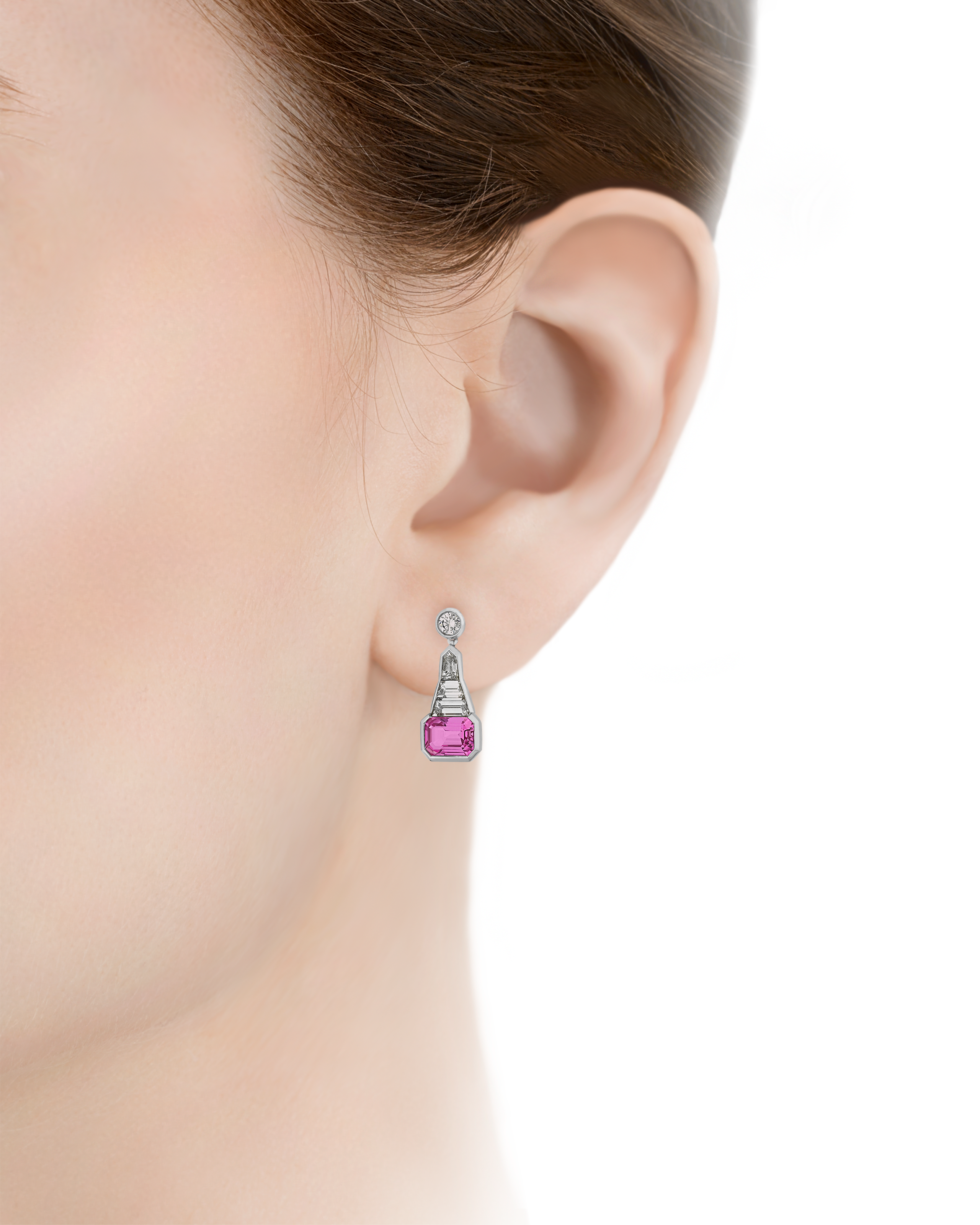 Pink Sapphire Dangle Earrings, 3.60 Carats