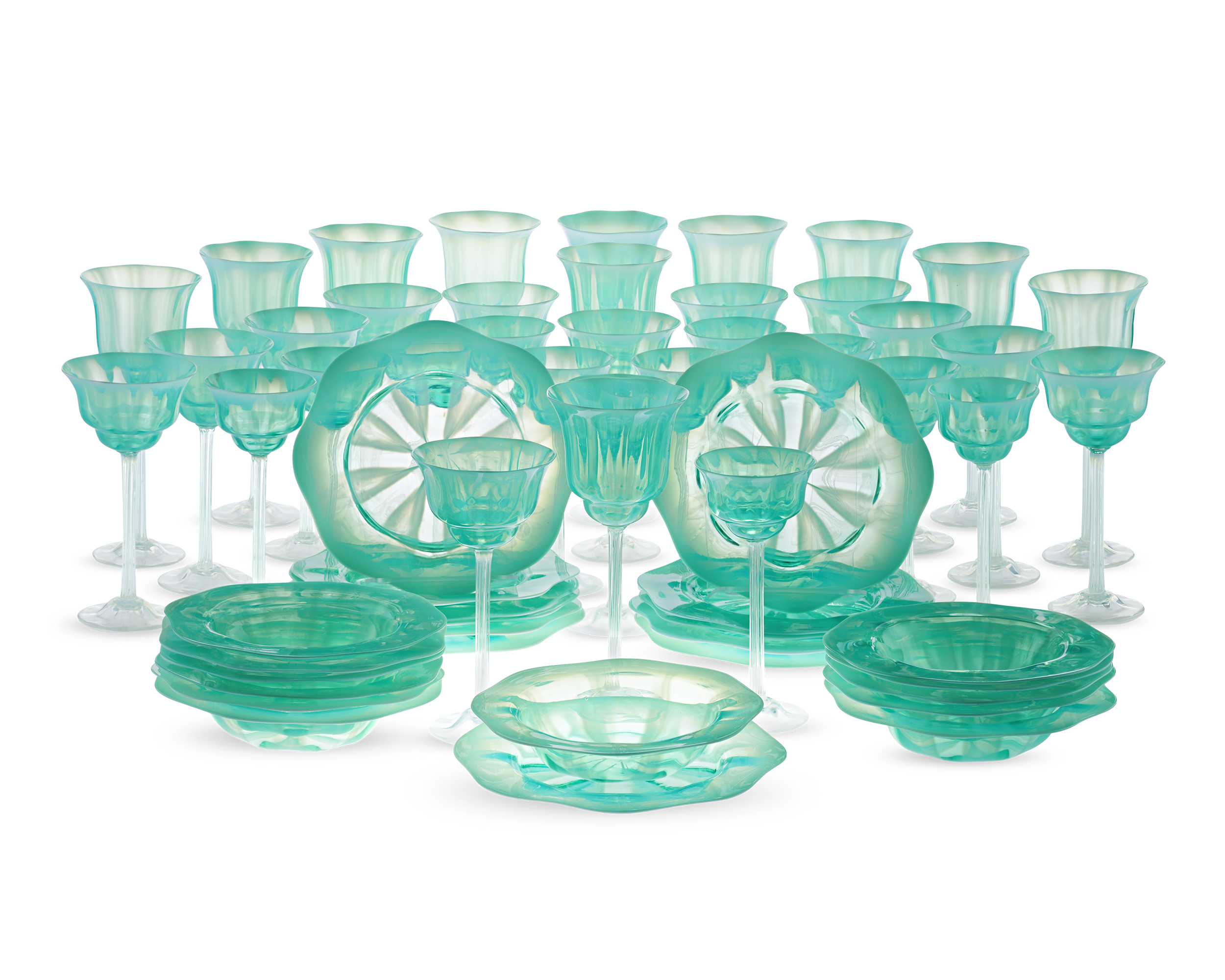 Louis Comfort Tiffany Pastel Favrile Glass Dinnerware