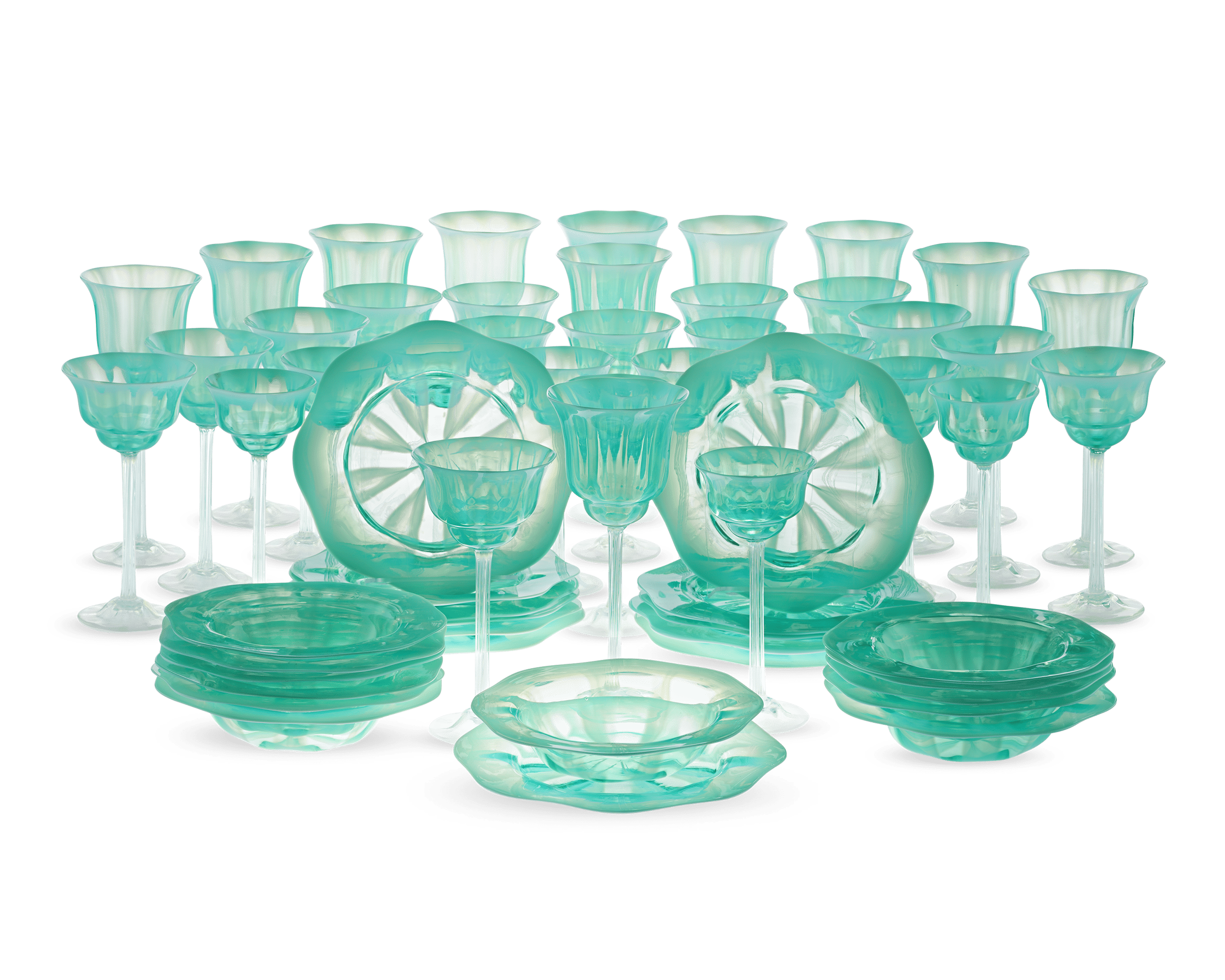 Louis Comfort Tiffany Pastel Favrile Glass Dinnerware