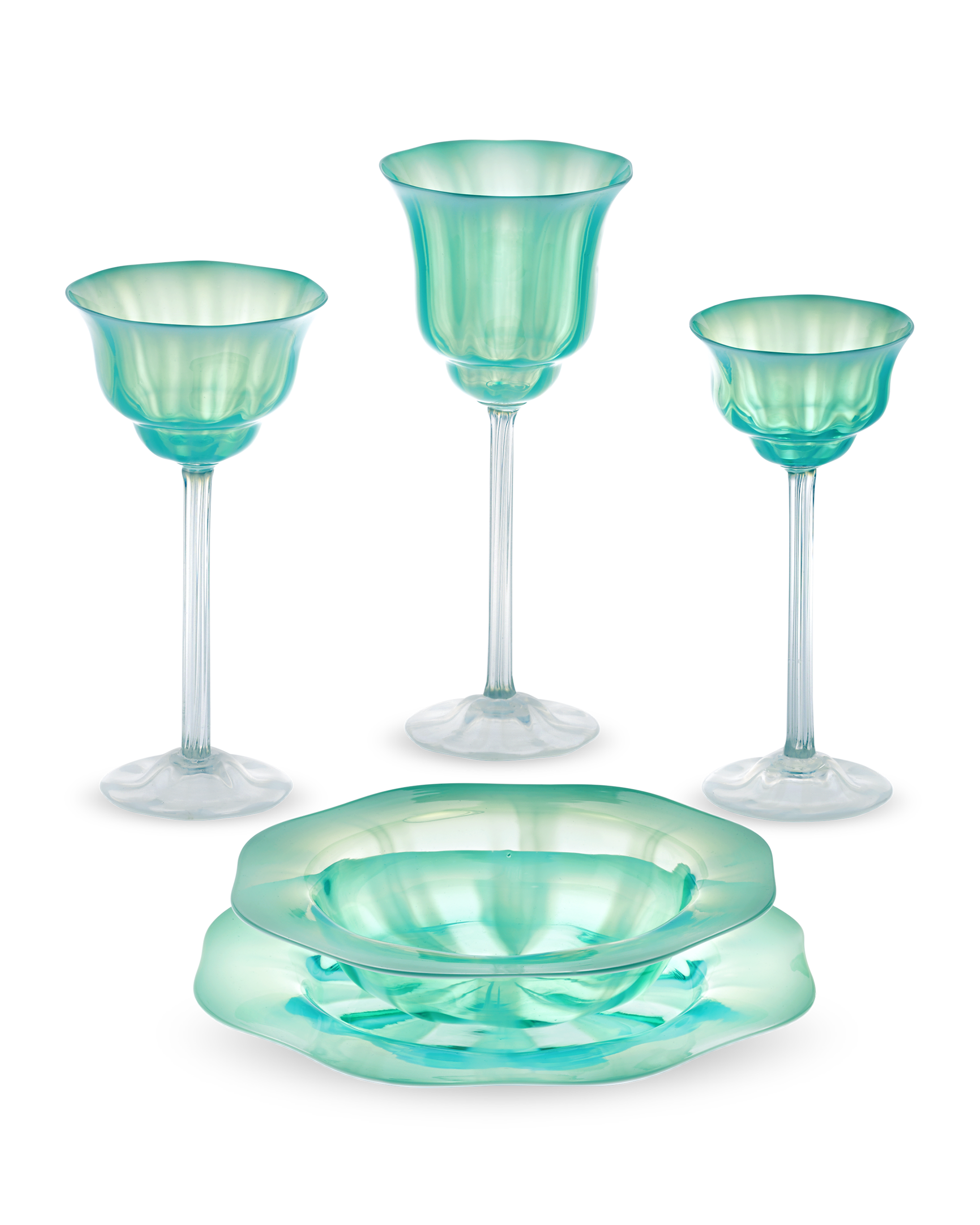 Louis Comfort Tiffany Pastel Favrile Glass Dinnerware