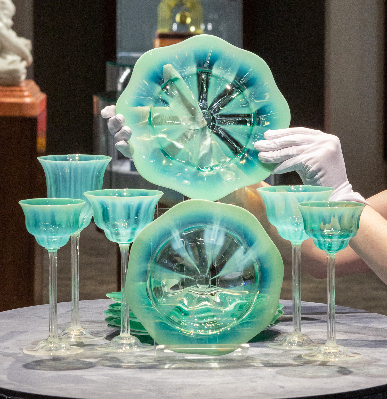 Louis Comfort Tiffany Pastel Favrile Glass Dinnerware