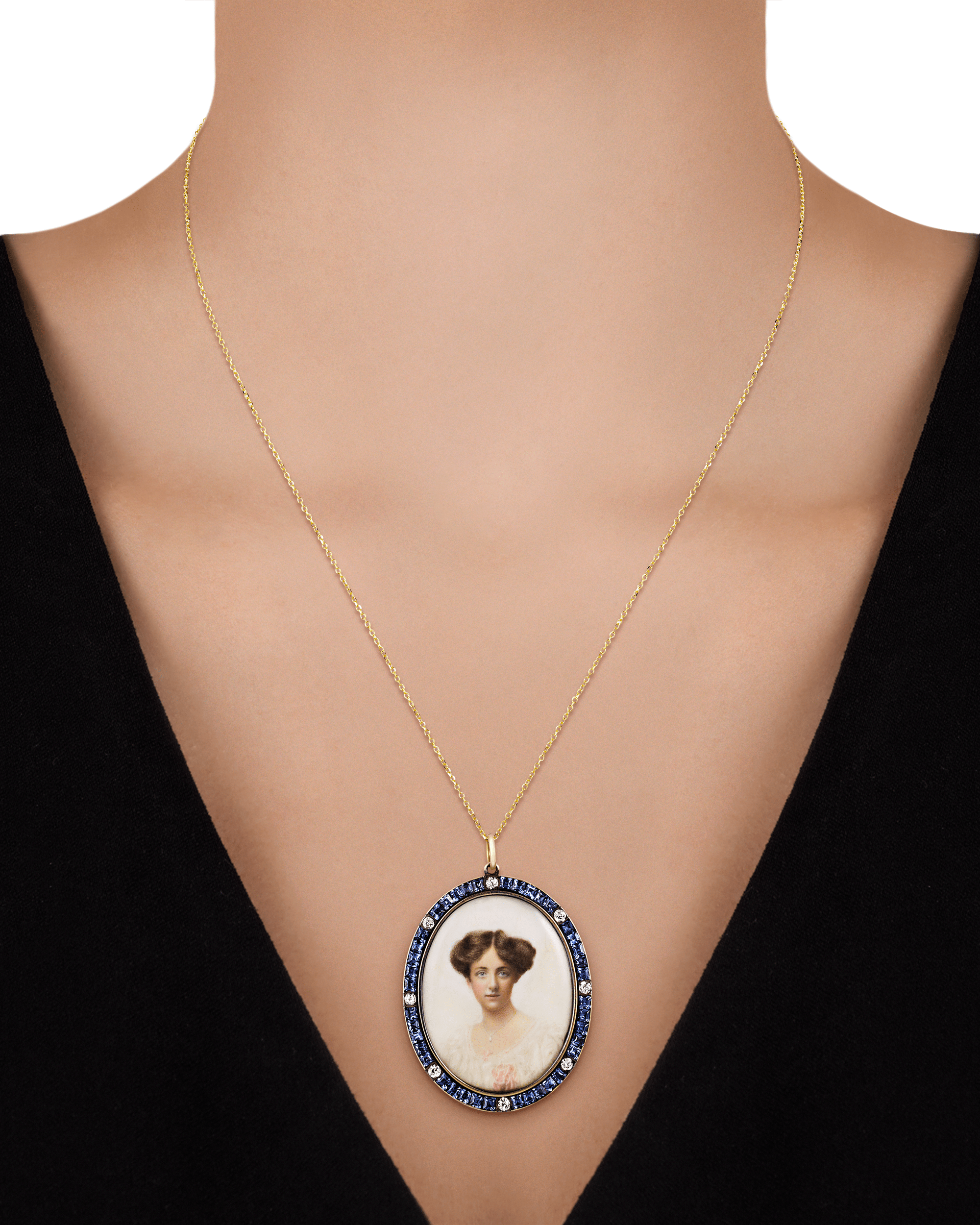 Edwardian Yogo Sapphire Portrait Pendant, 3.00 Carats