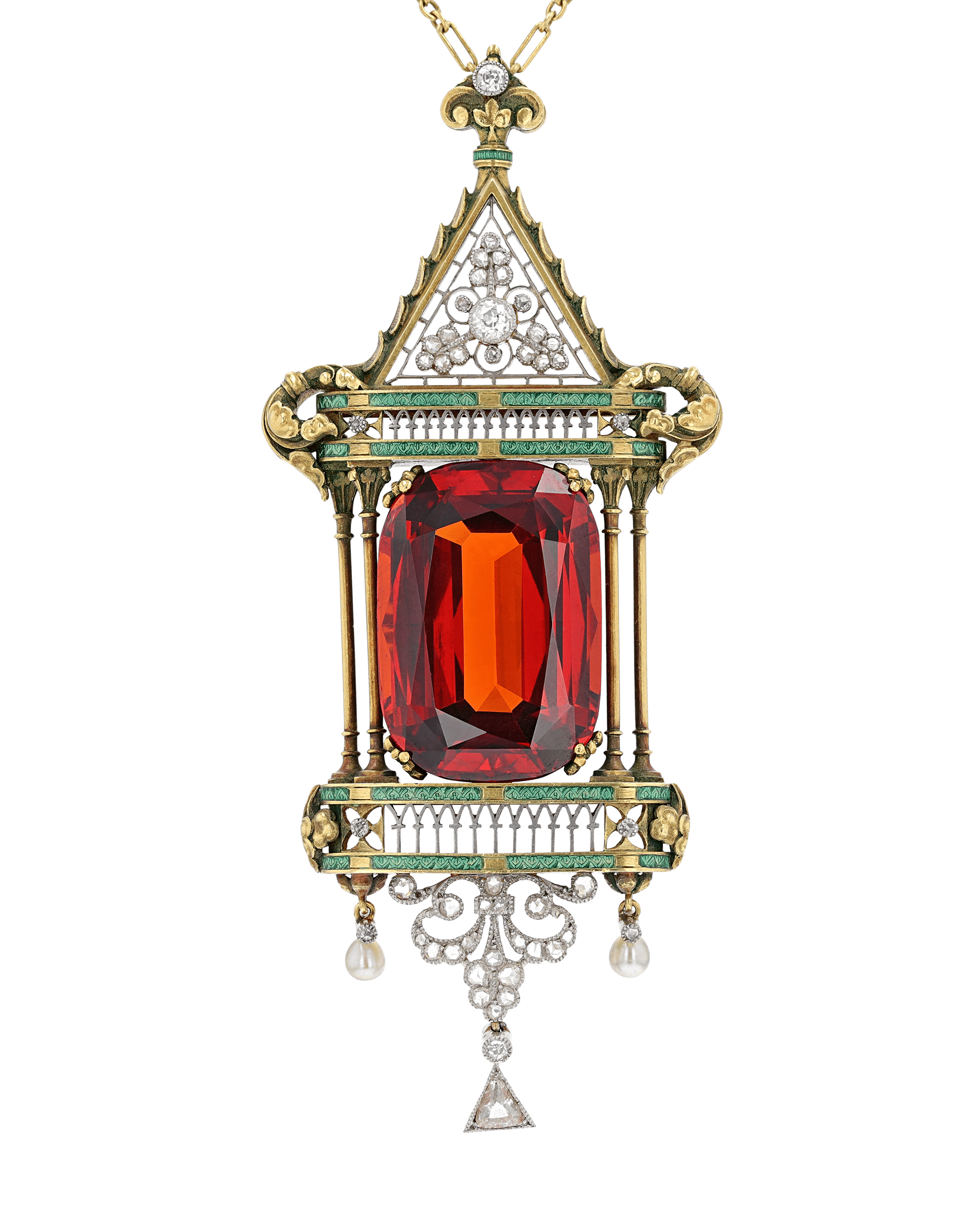 French Art Nouveau Spessartine Garnet Necklace, 40.00 Carats