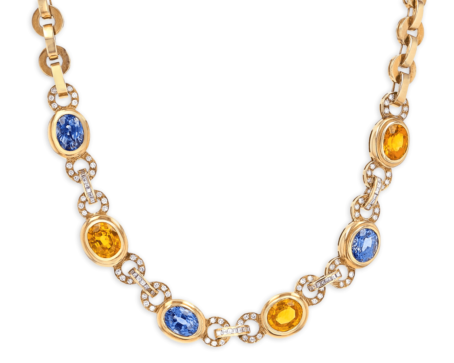 Blue and Yellow Sapphire Necklace, 24.00 Carats