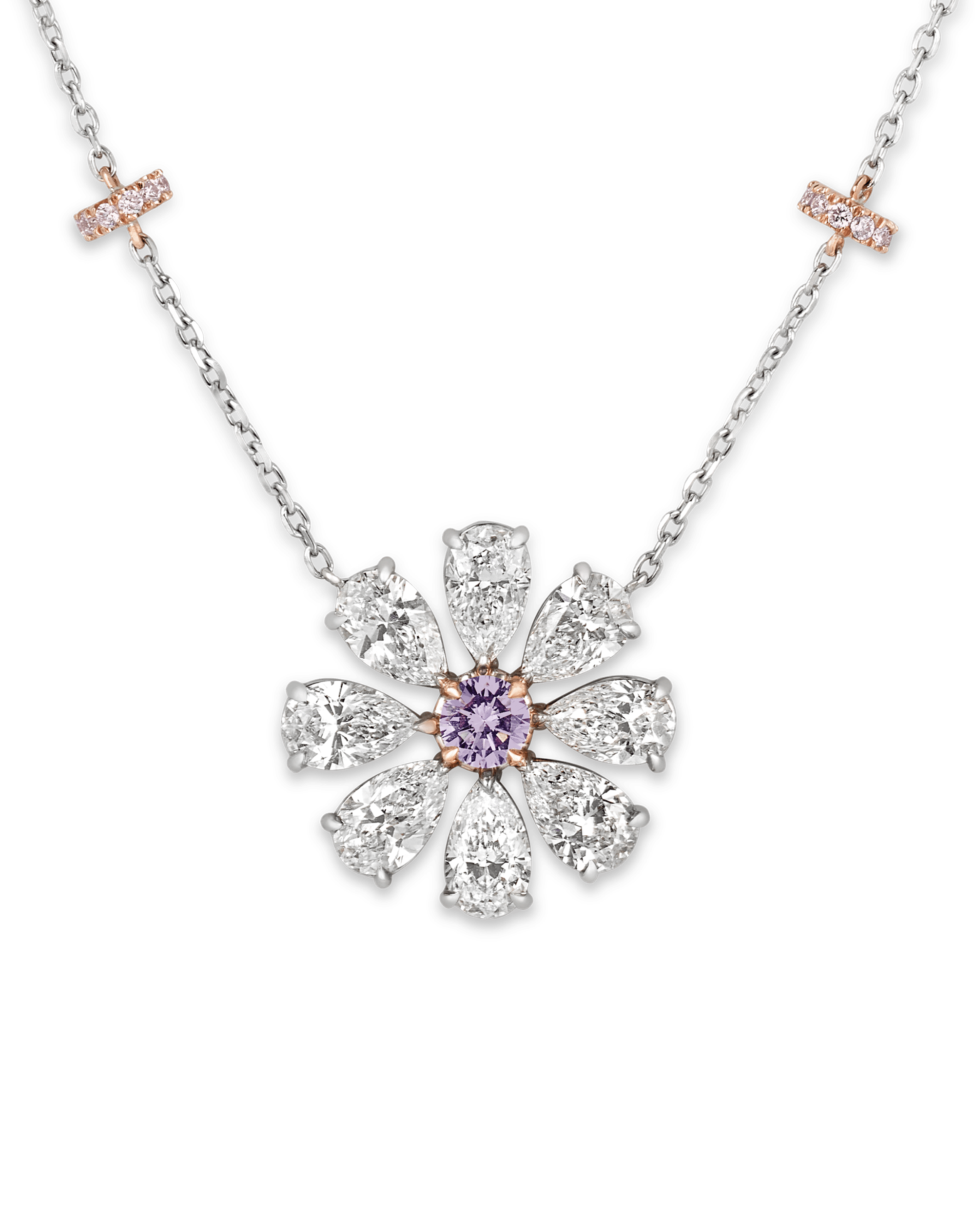 Fancy Pinkish Purple Diamond Flower Pendant