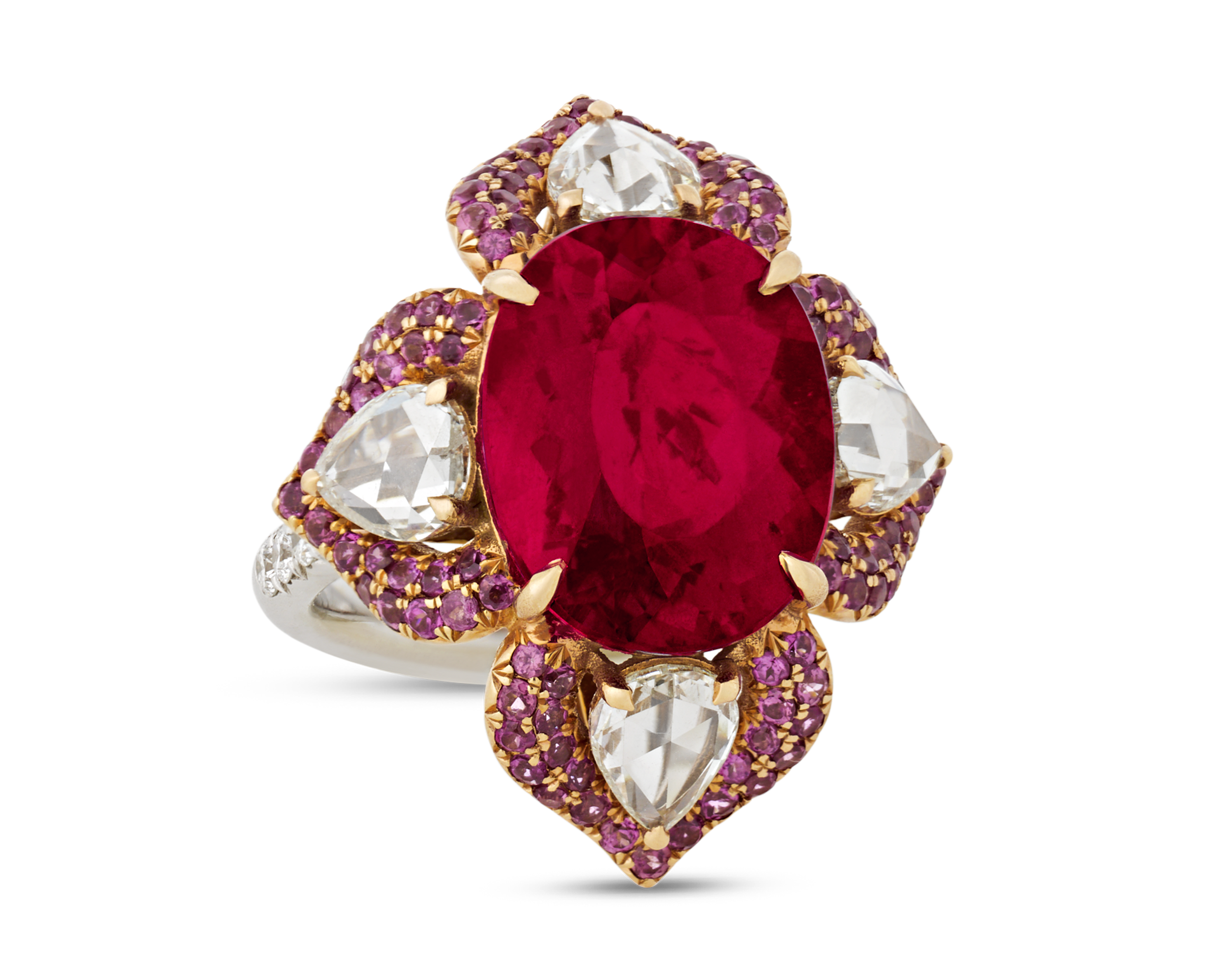 Floral Rubellite Tourmaline Ring, 9.41 Carats