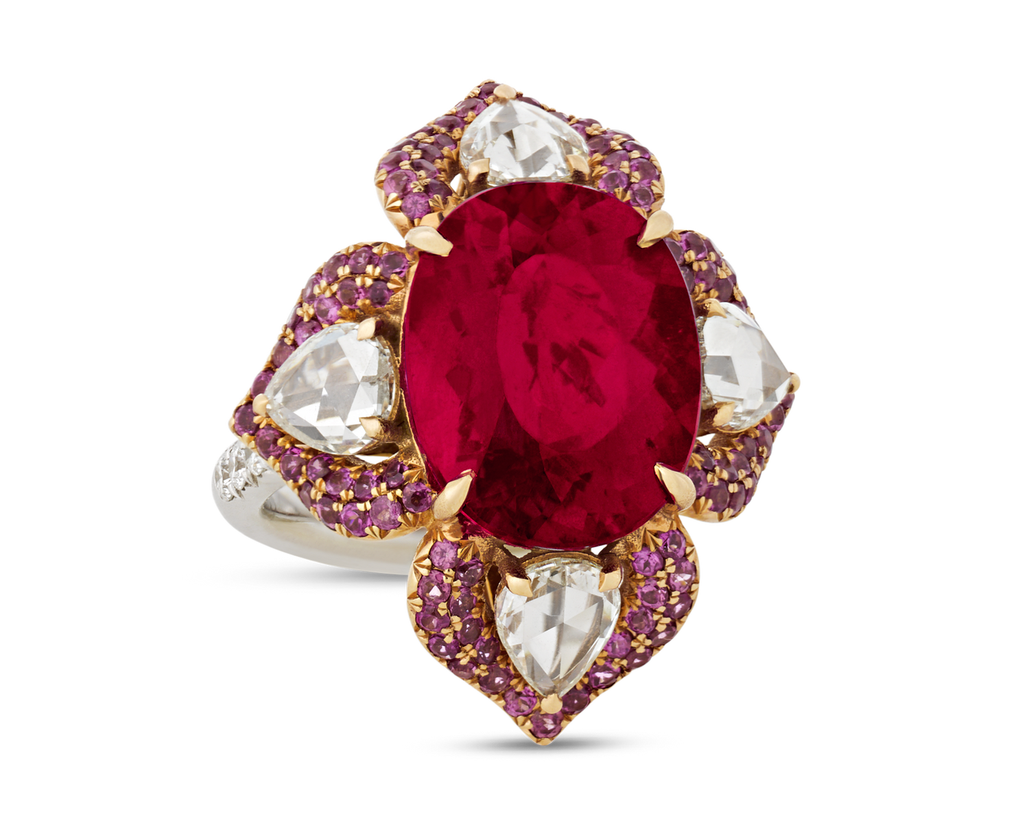 Floral Rubellite Tourmaline Ring, 9.41 Carats