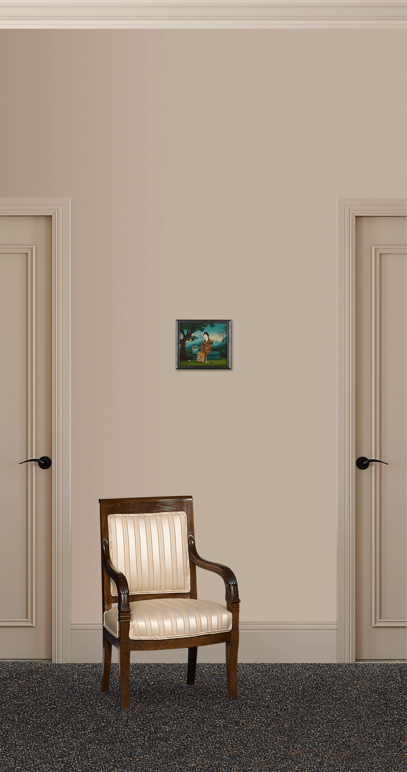 Qing Dynasty Reverse Glass Work - Seated Figure with Blue Creature