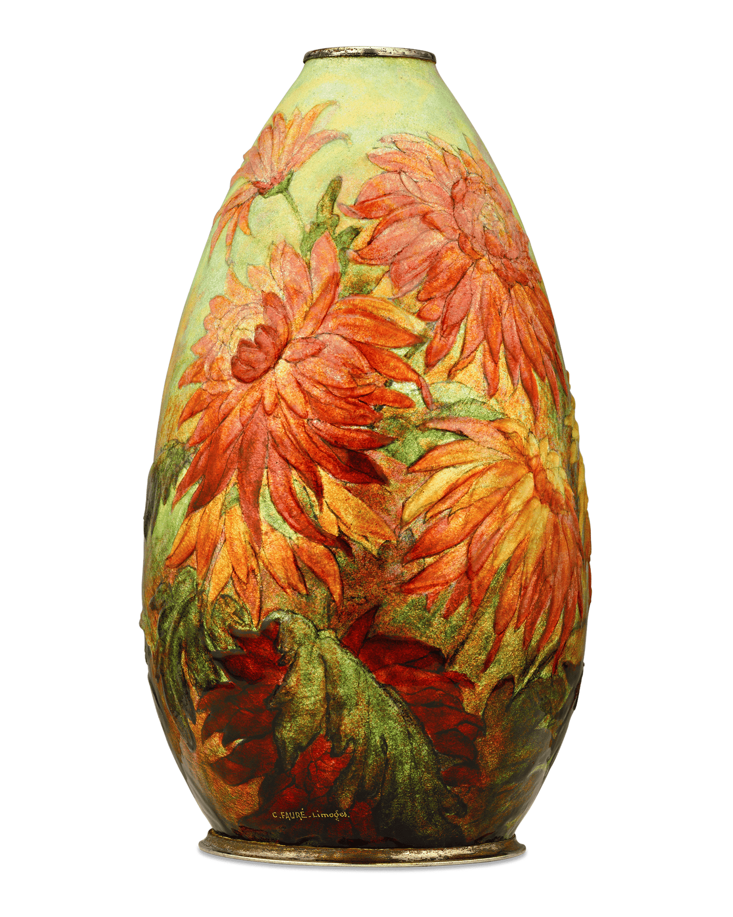 Camille Fauré Enamel Chrysanthemum Vase