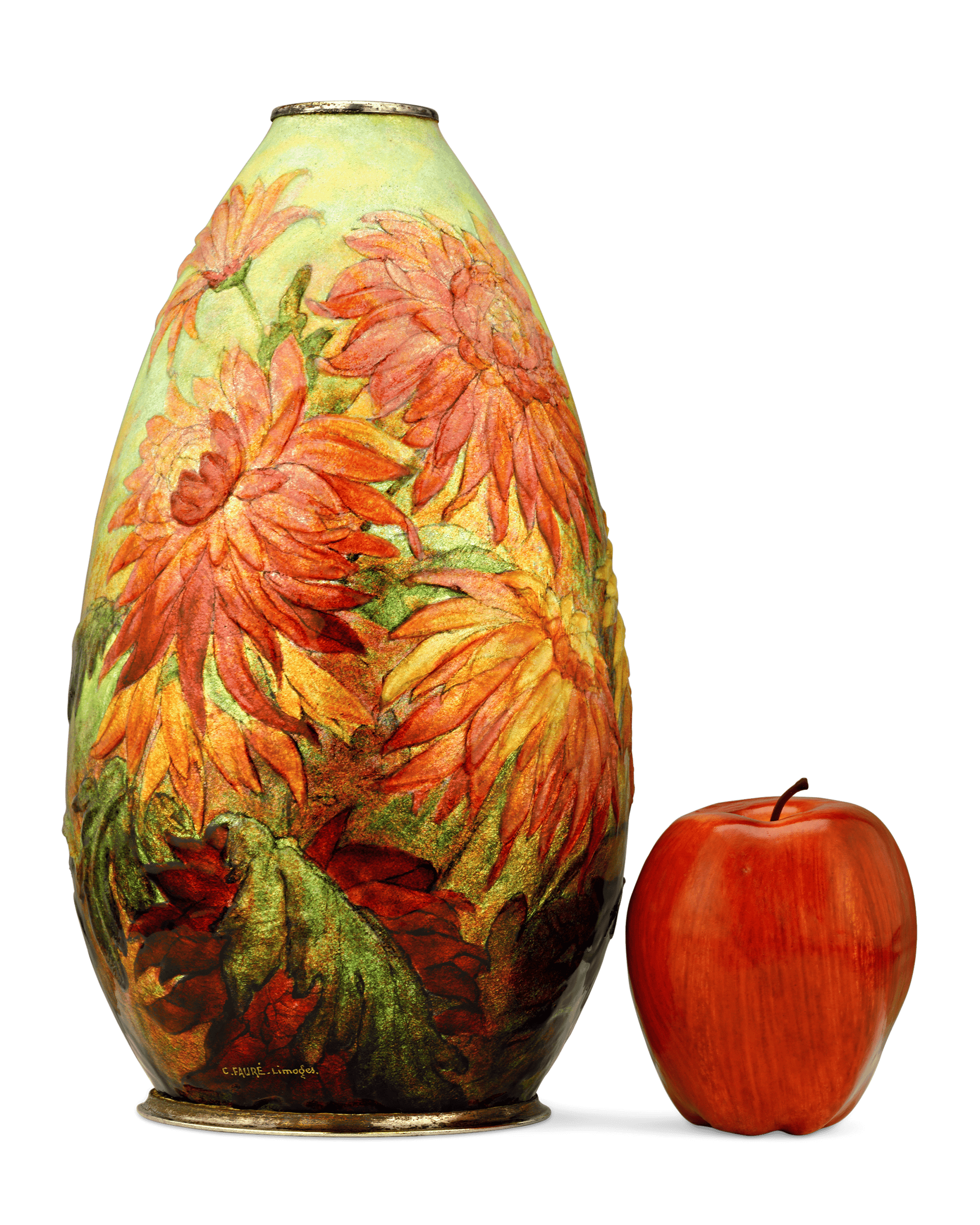 Camille Fauré Enamel Chrysanthemum Vase