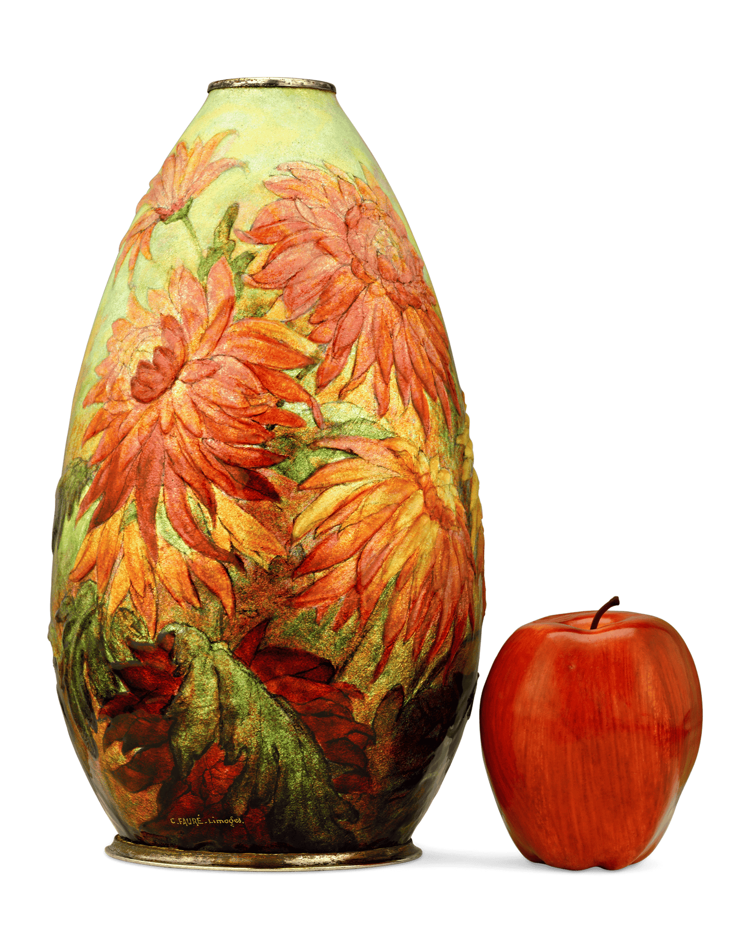 Camille Fauré Enamel Chrysanthemum Vase