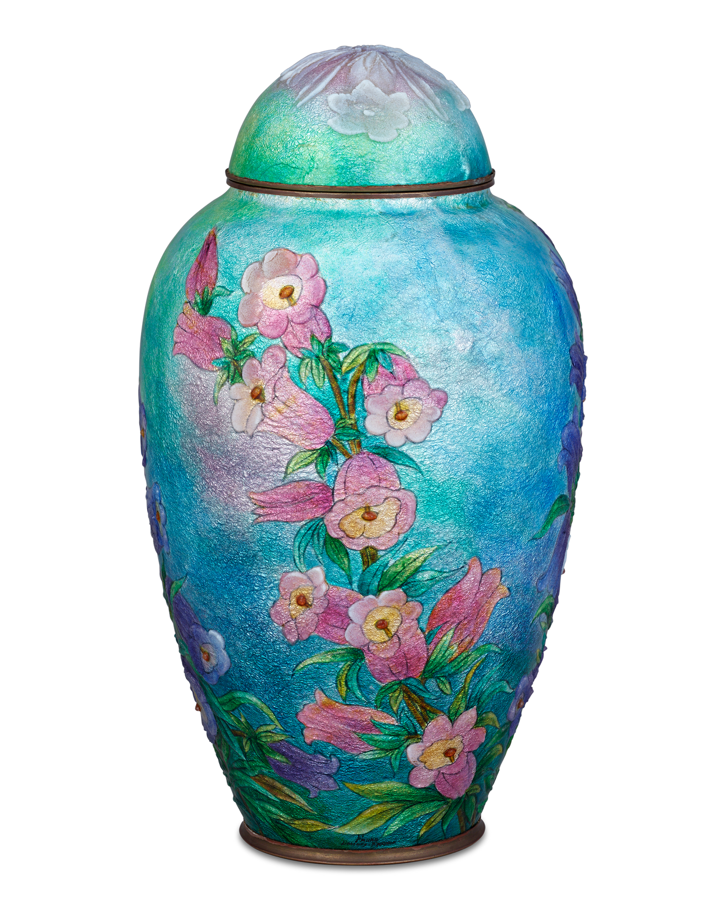 Blue & Pink Canterbury Bell Vase with Cover by Camille Fauré
