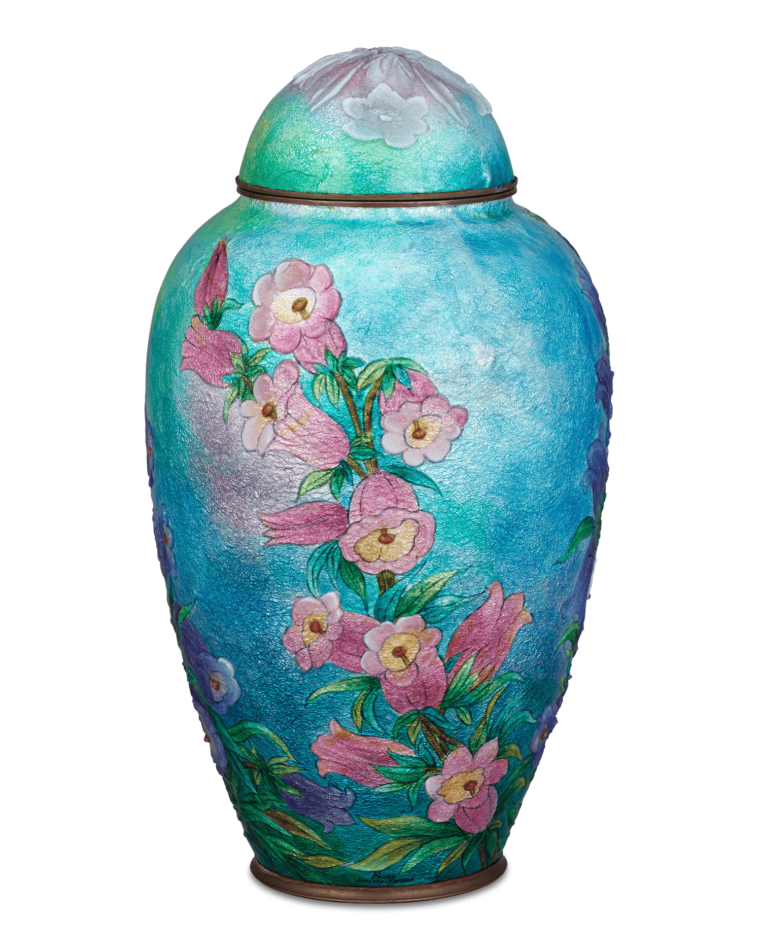 Blue & Pink Canterbury Bell Vase with Cover by Camille Fauré