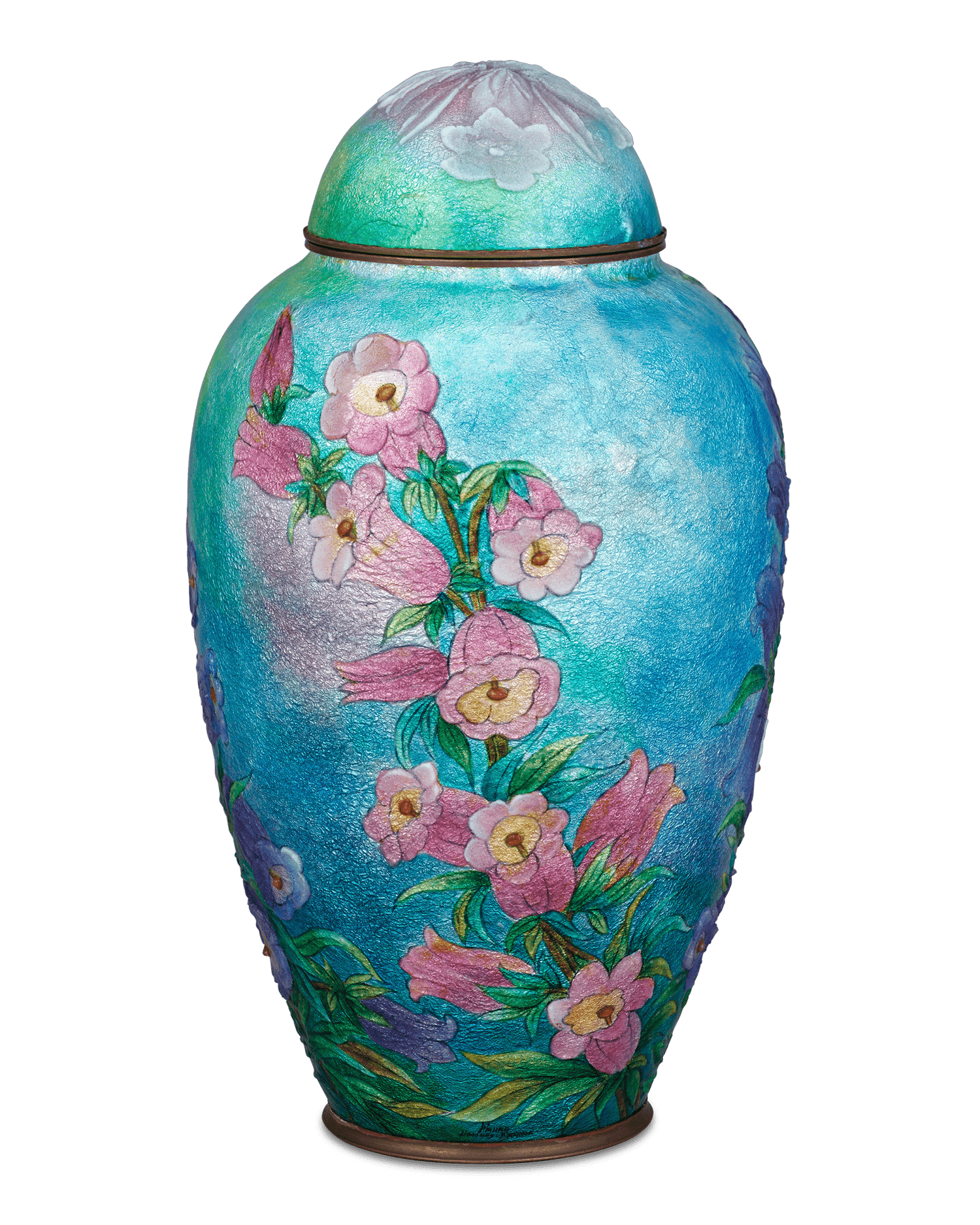 Blue & Pink Canterbury Bell Vase with Cover by Camille Fauré