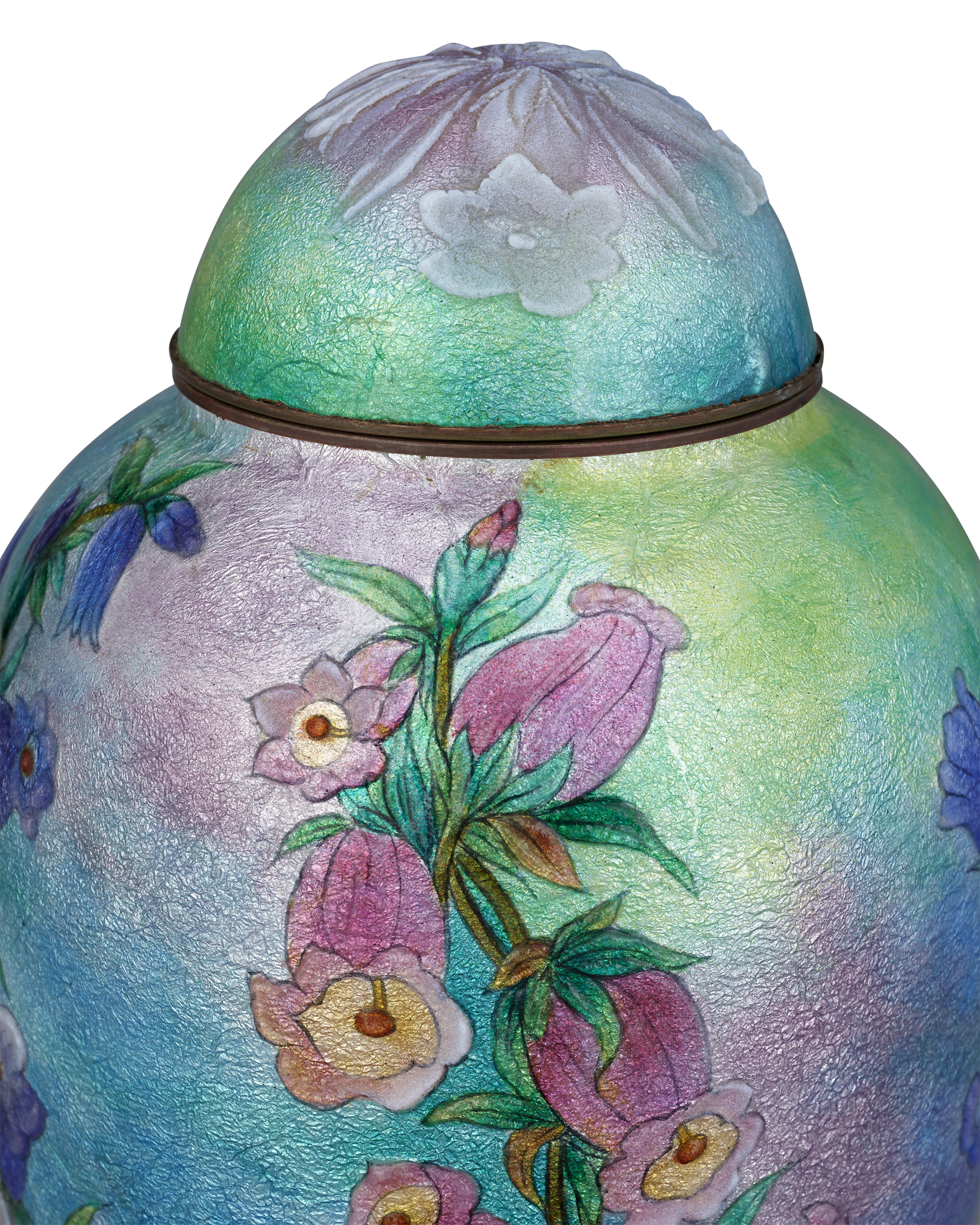 Blue & Pink Canterbury Bell Vase with Cover by Camille Fauré
