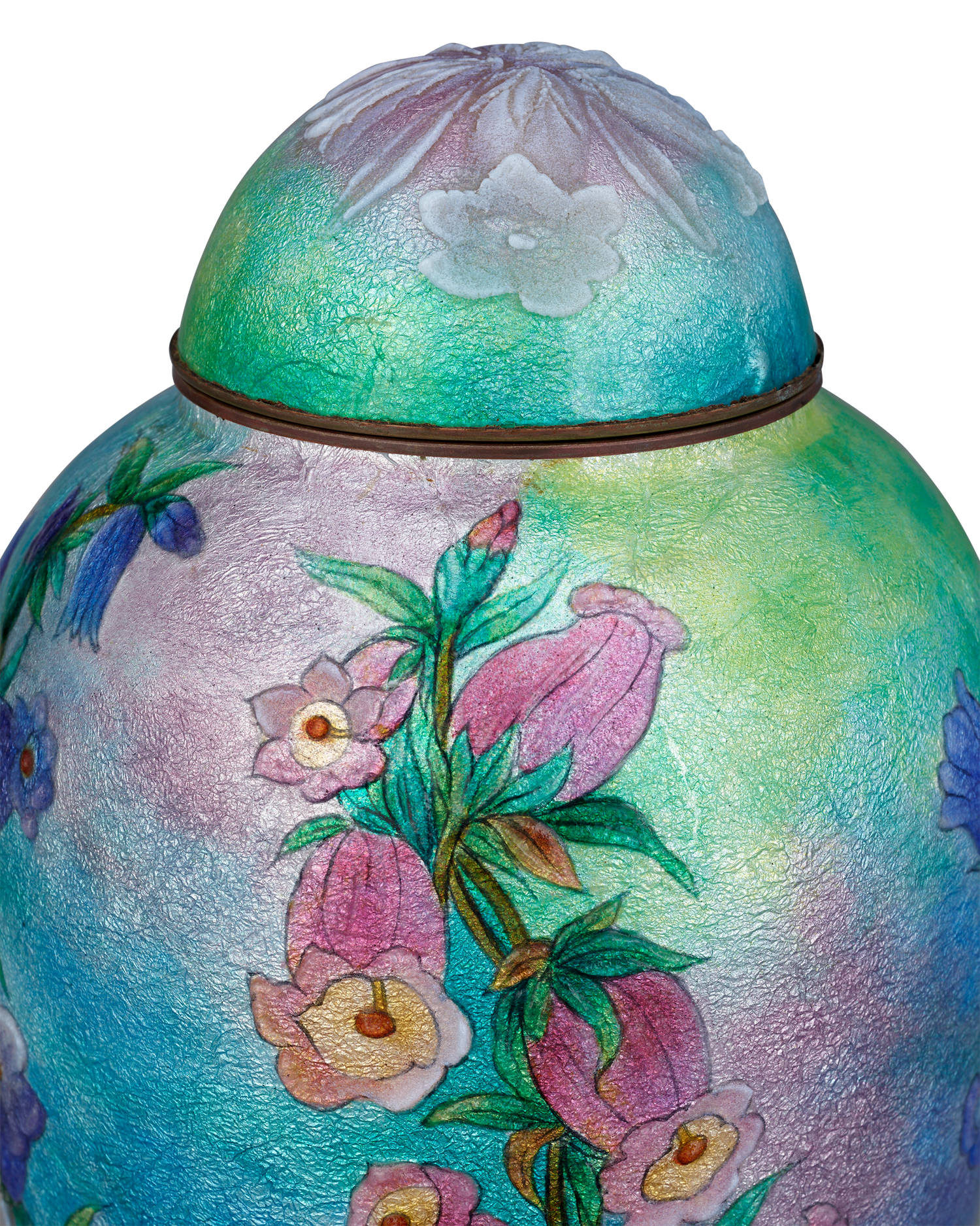 Blue & Pink Canterbury Bell Vase with Cover by Camille Fauré
