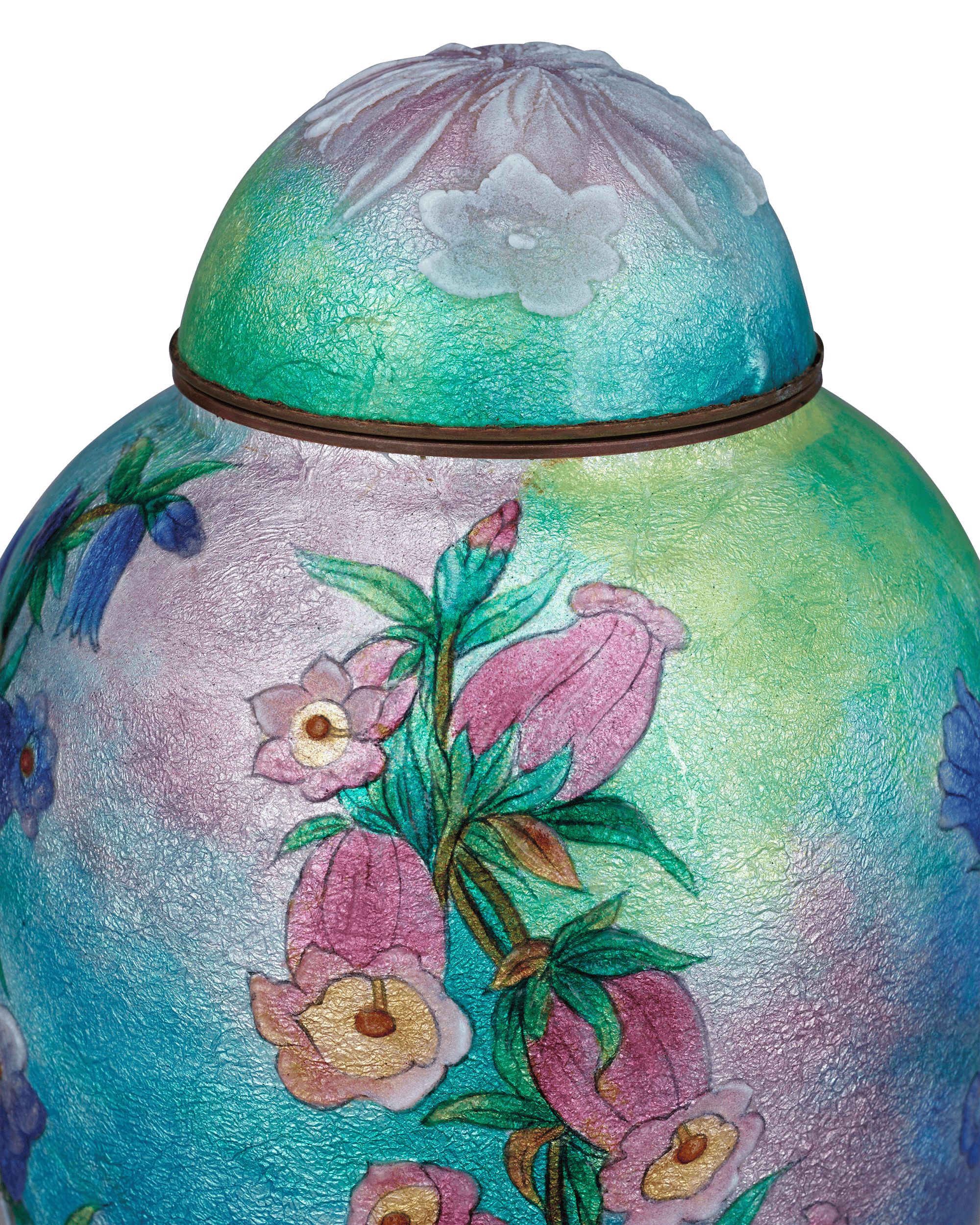 Blue & Pink Canterbury Bell Vase with Cover by Camille Fauré