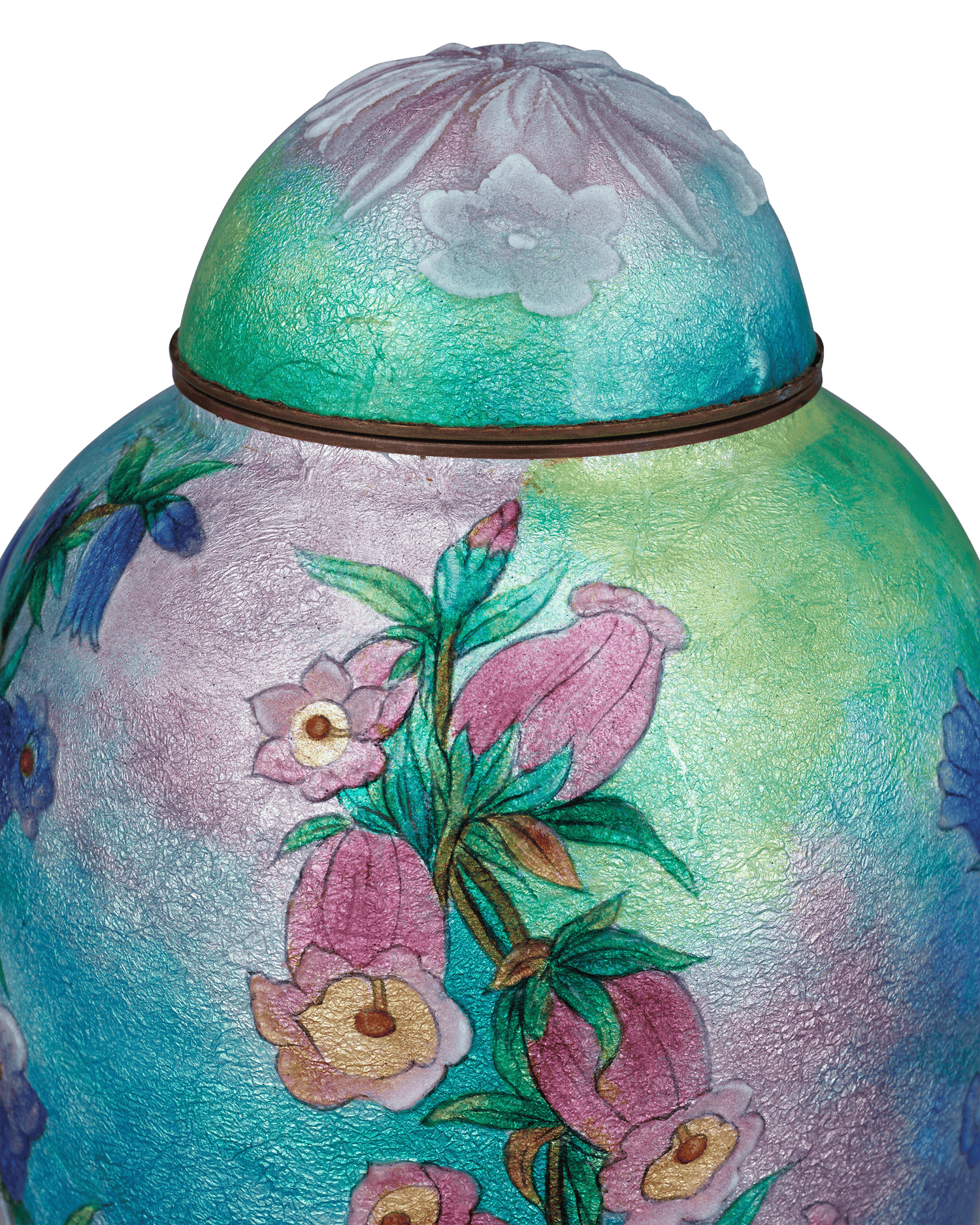 Blue & Pink Canterbury Bell Vase with Cover by Camille Fauré