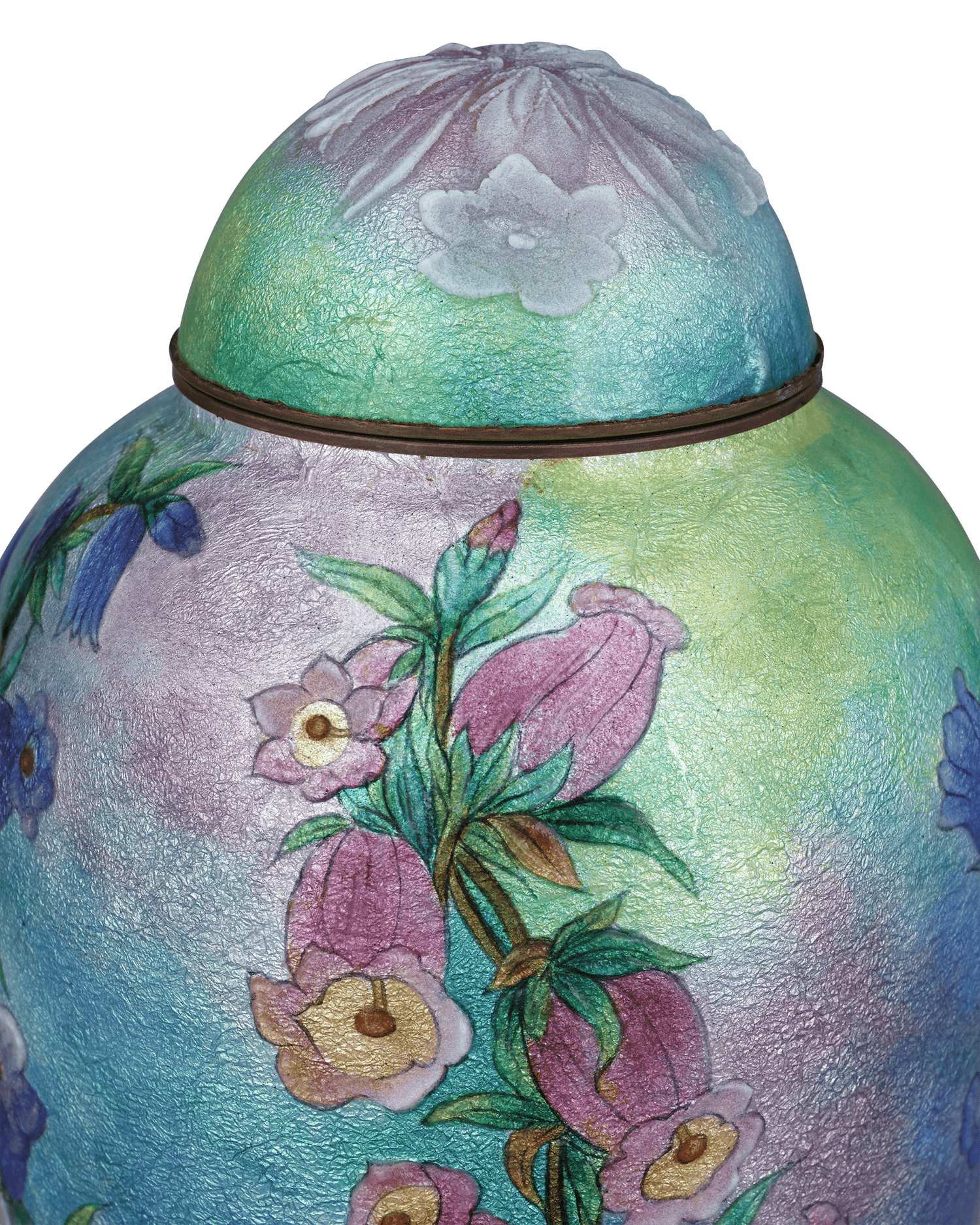 Blue & Pink Canterbury Bell Vase with Cover by Camille Fauré