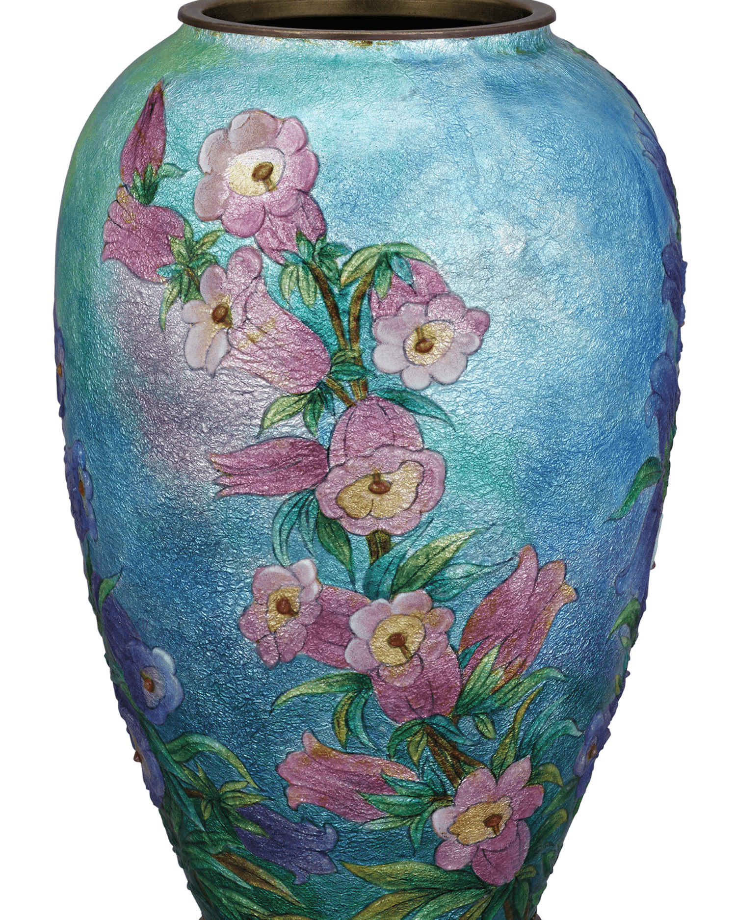 Blue & Pink Canterbury Bell Vase with Cover by Camille Fauré