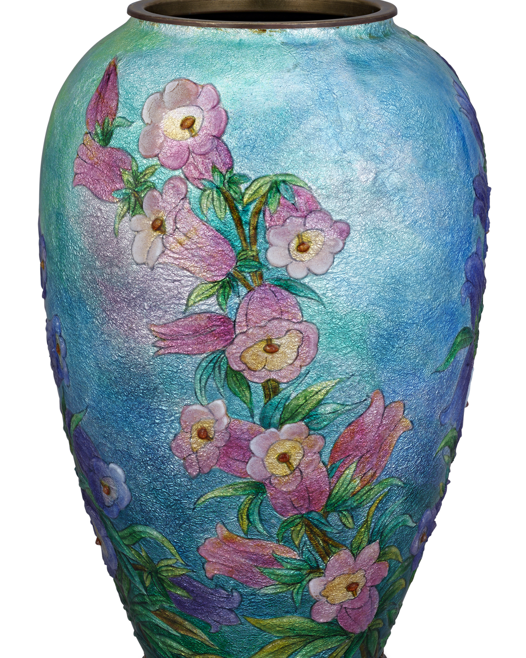 Blue & Pink Canterbury Bell Vase with Cover by Camille Fauré