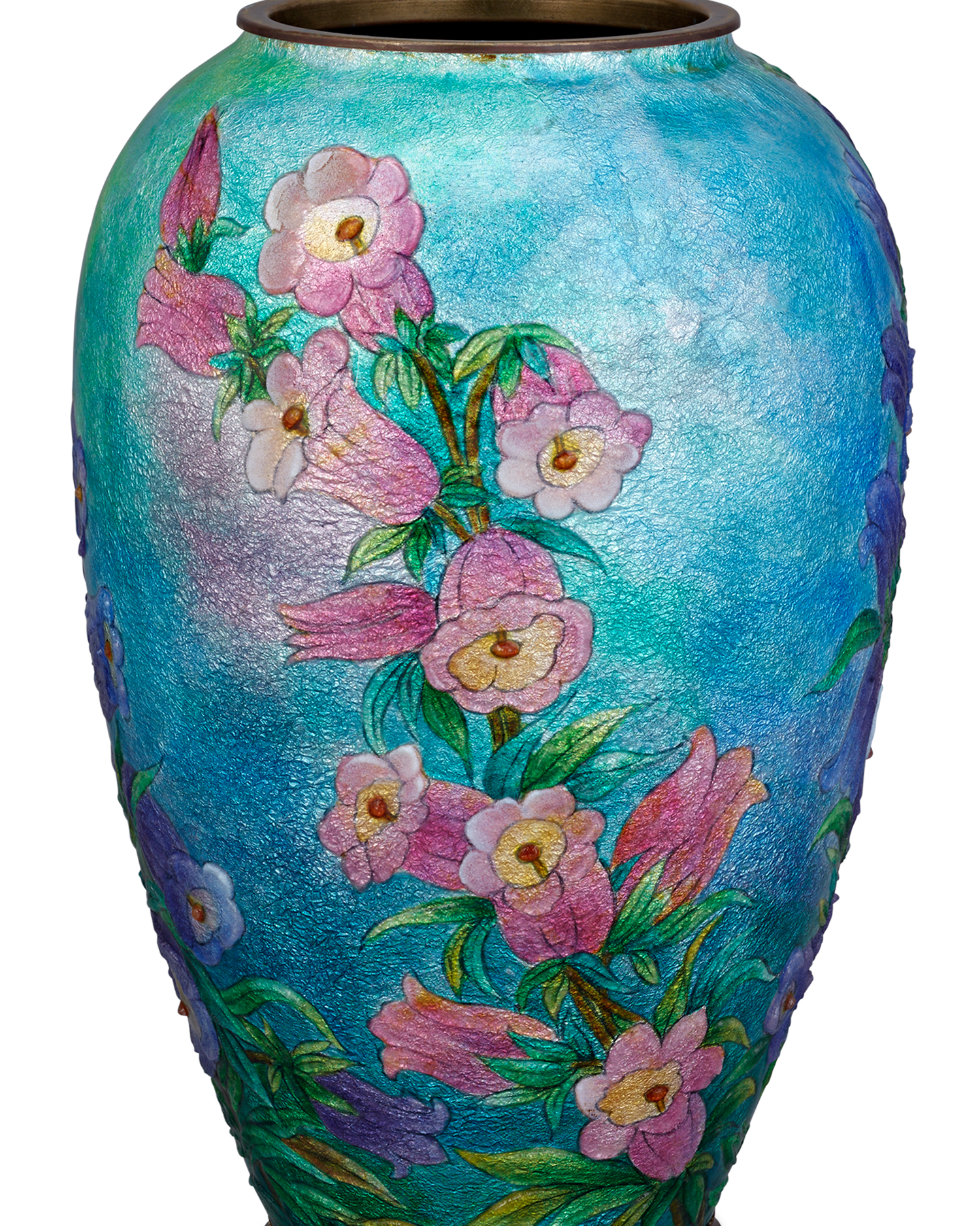 Blue & Pink Canterbury Bell Vase with Cover by Camille Fauré