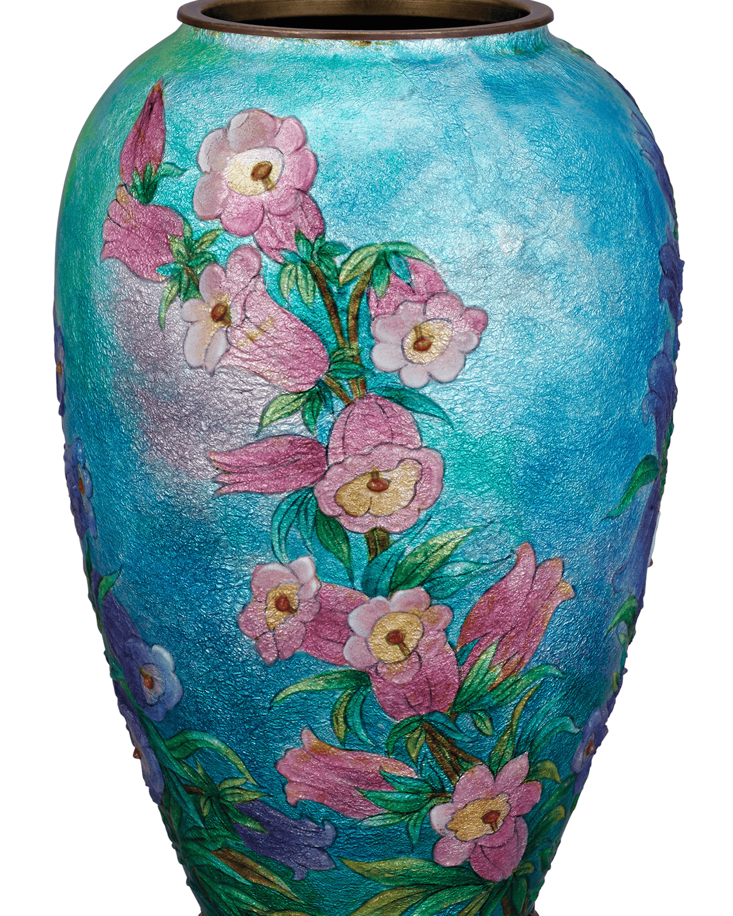 Blue & Pink Canterbury Bell Vase with Cover by Camille Fauré
