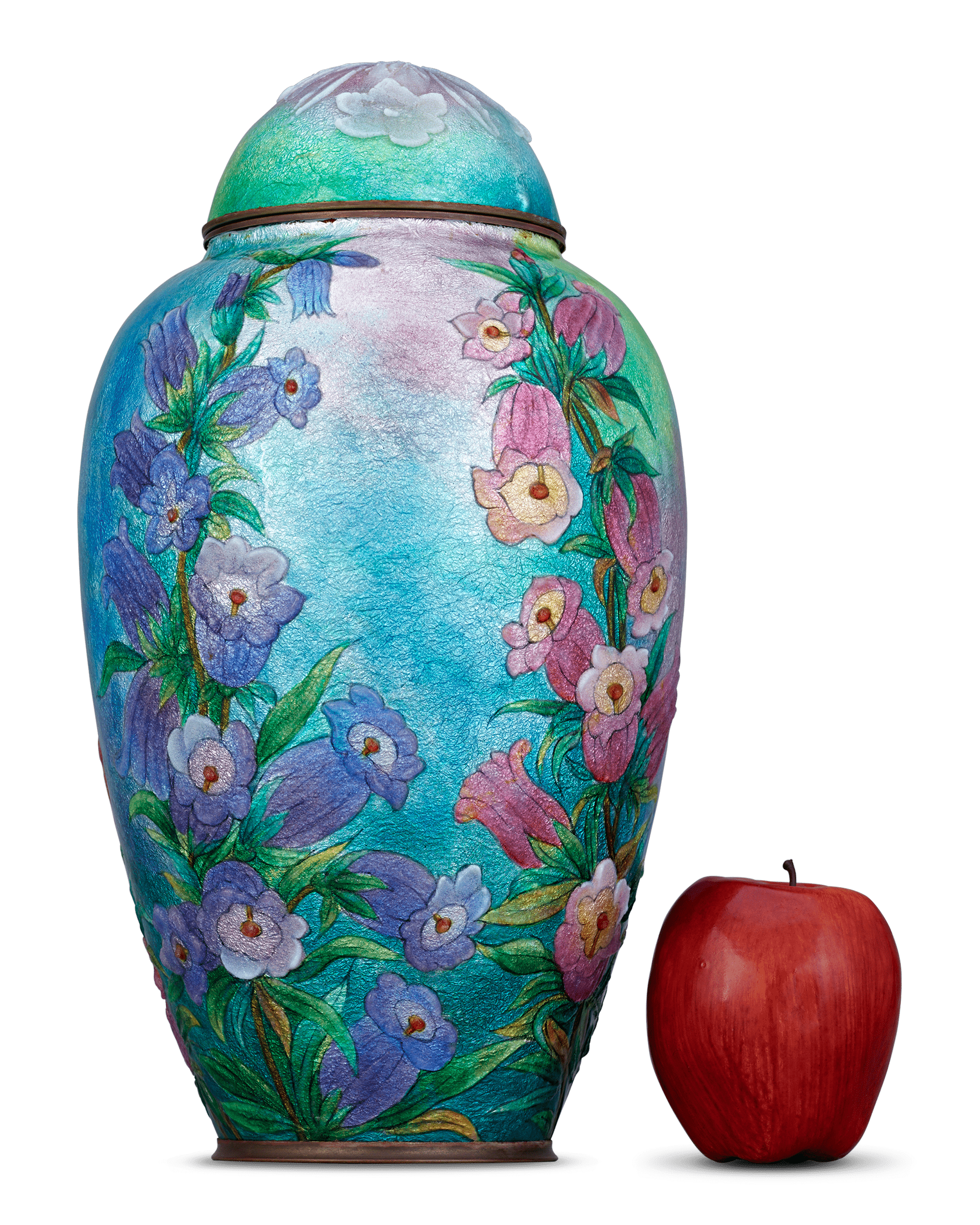 Blue & Pink Snapdragons Vase with Cover by Camille Fauré