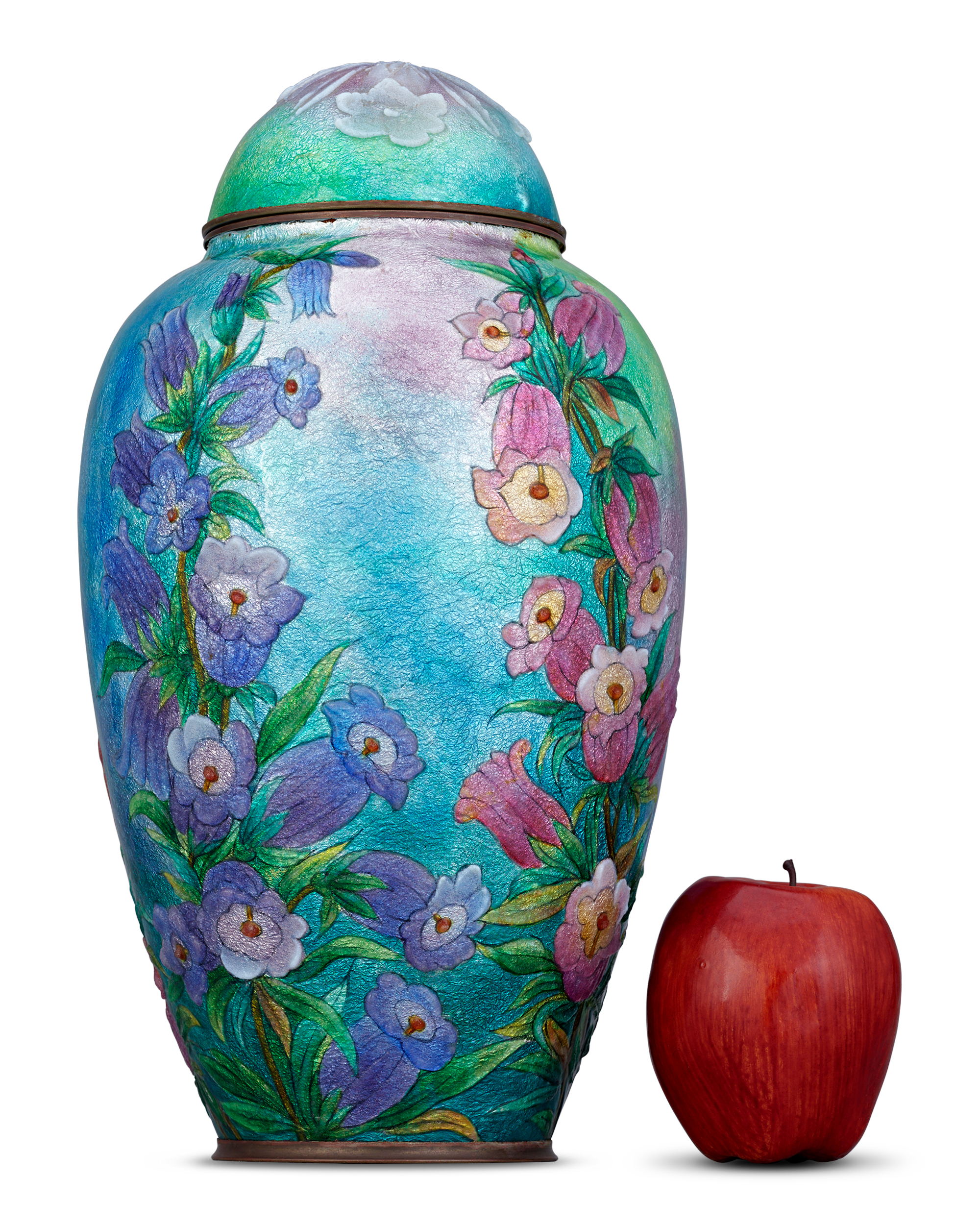 Blue & Pink Canterbury Bell Vase with Cover by Camille Fauré